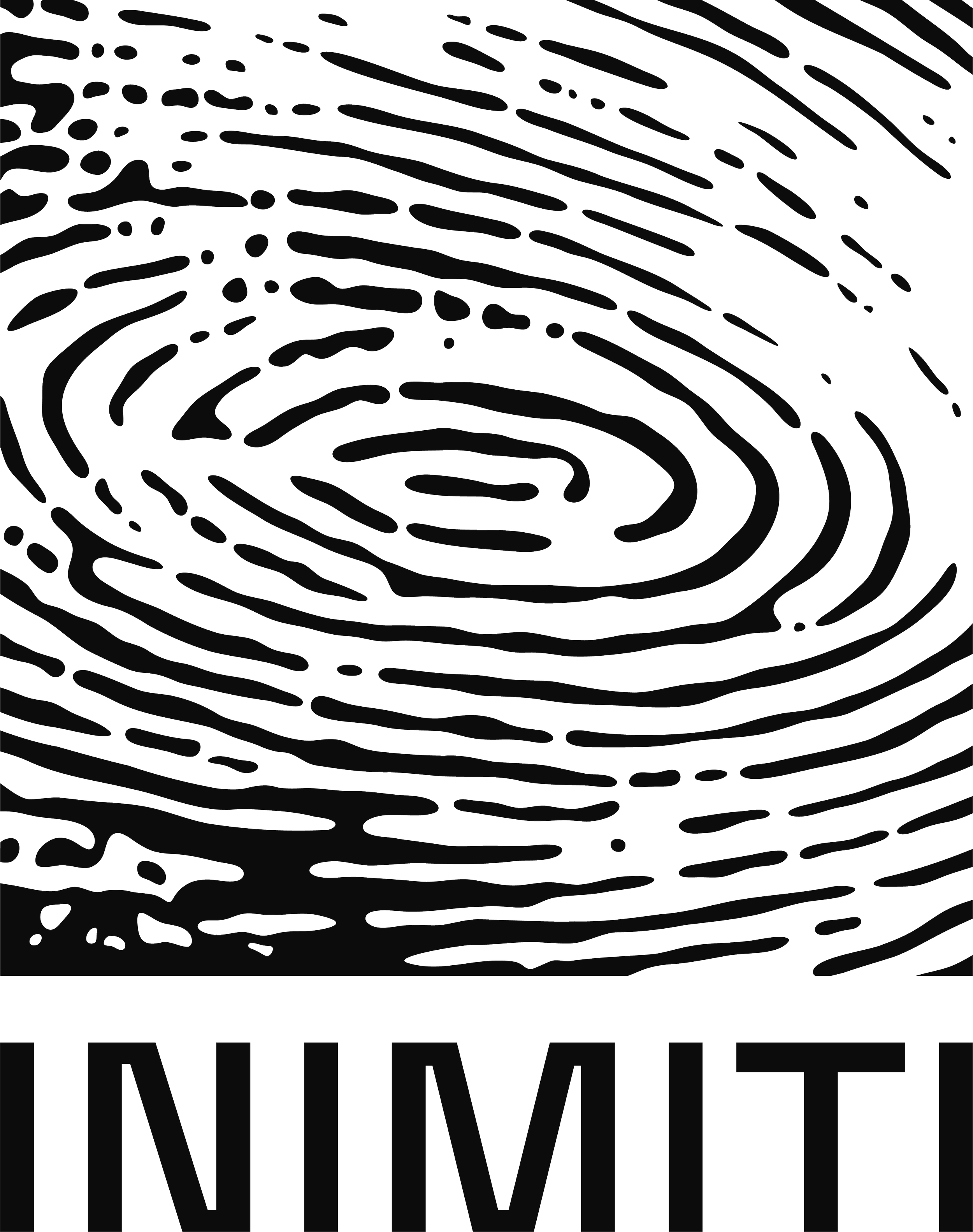 Logo de la boîte de production INIMITI composé d'une empreinte digitale stylisée en blanc sur fond noir. 
Nom "INIMITI" en dessous.