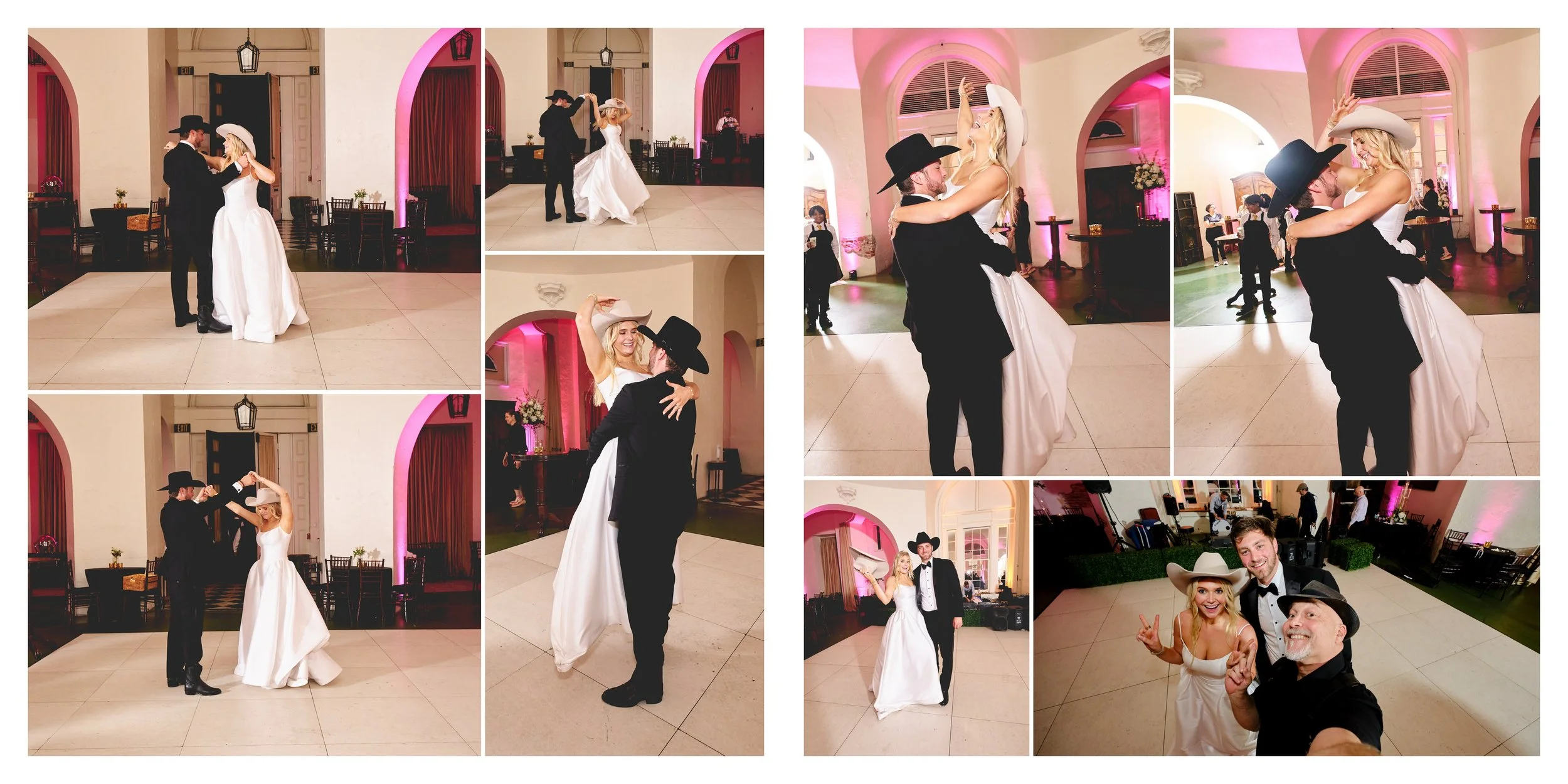 new orleans wedding couple in cowboy attire dancing in latrobe's on royal gk photography