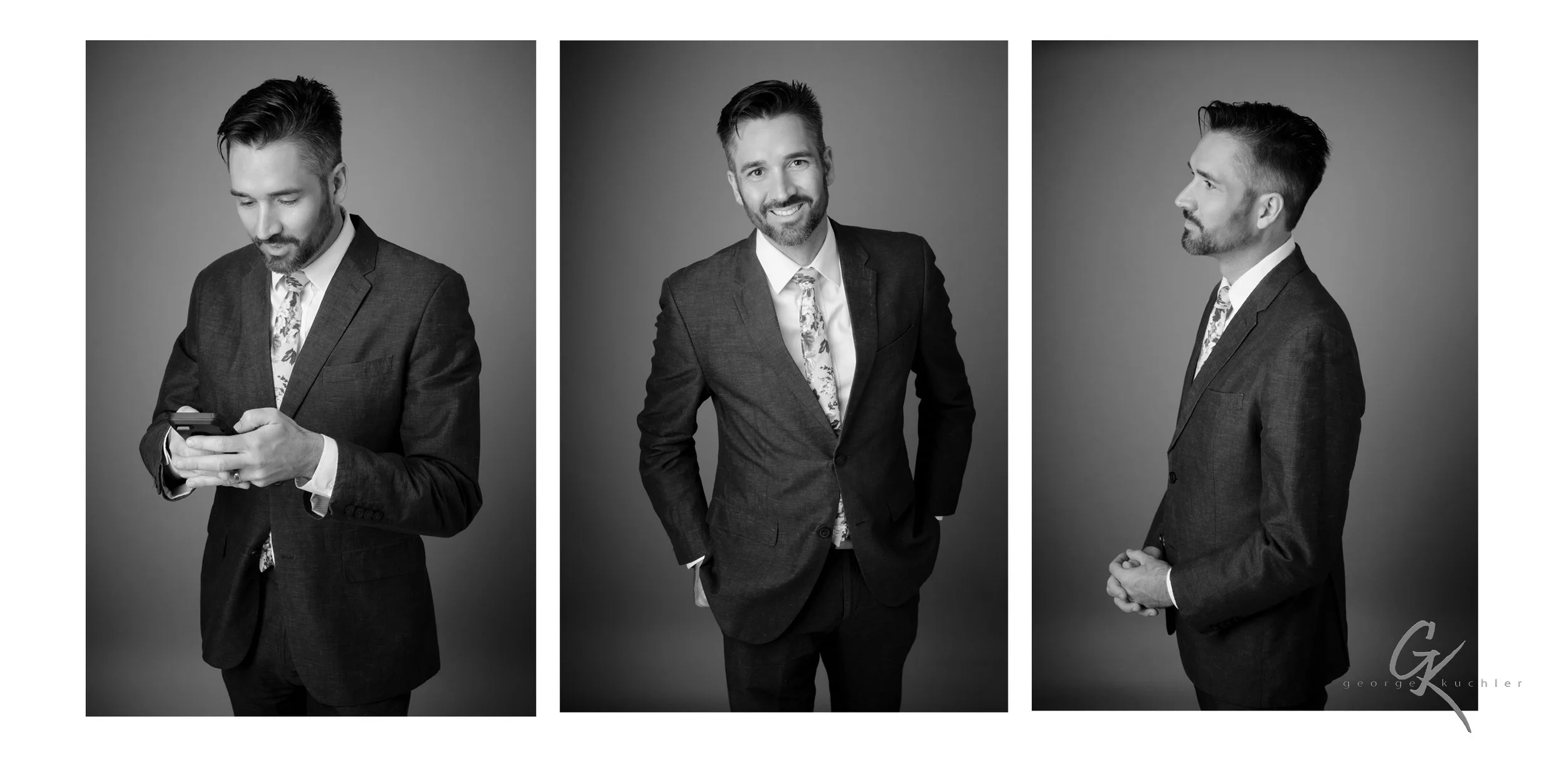 black and white headshot in the studio