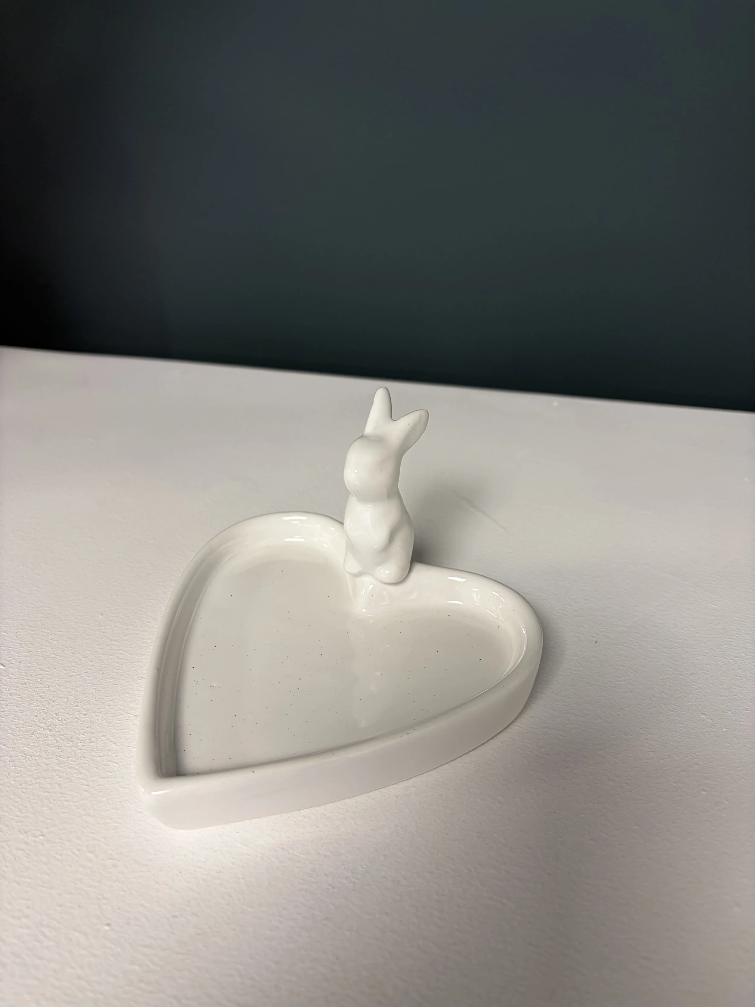 White Ceramic Heart Dish With Rabbit