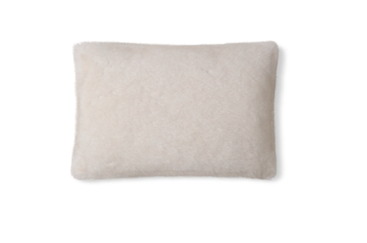 Chalk | Bertie Small Oblong Cushion | Faux Fur | Mink