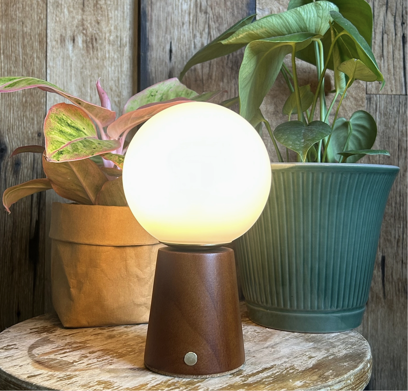 Small Deco Cone Teak Style rechargeable touch lamp