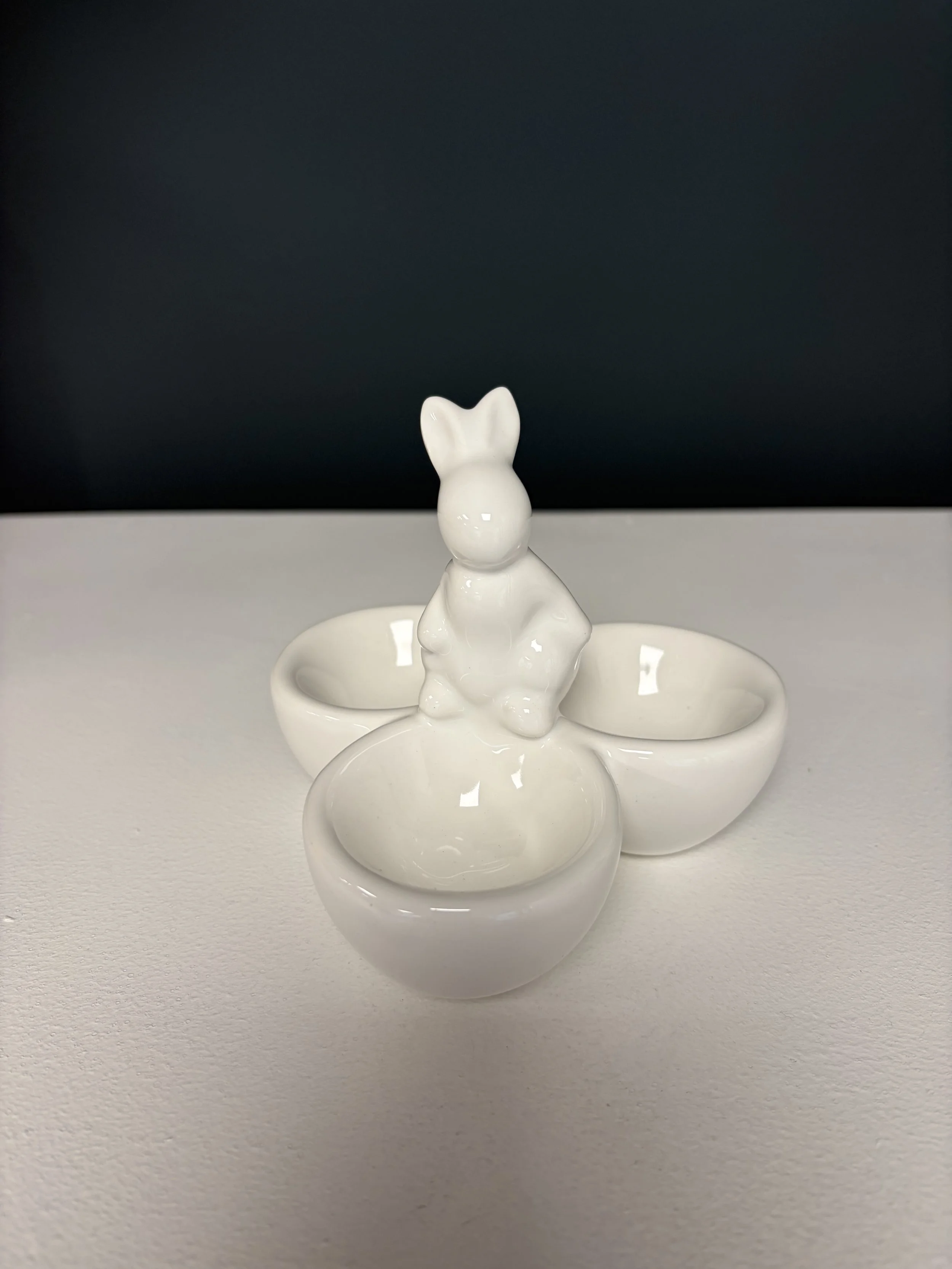 Ceramic Rabbit Three Egg Cup in White | 11cm