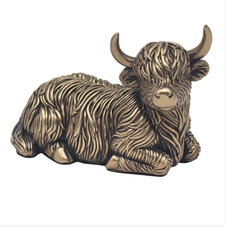 Lying Bronze Highland Cow