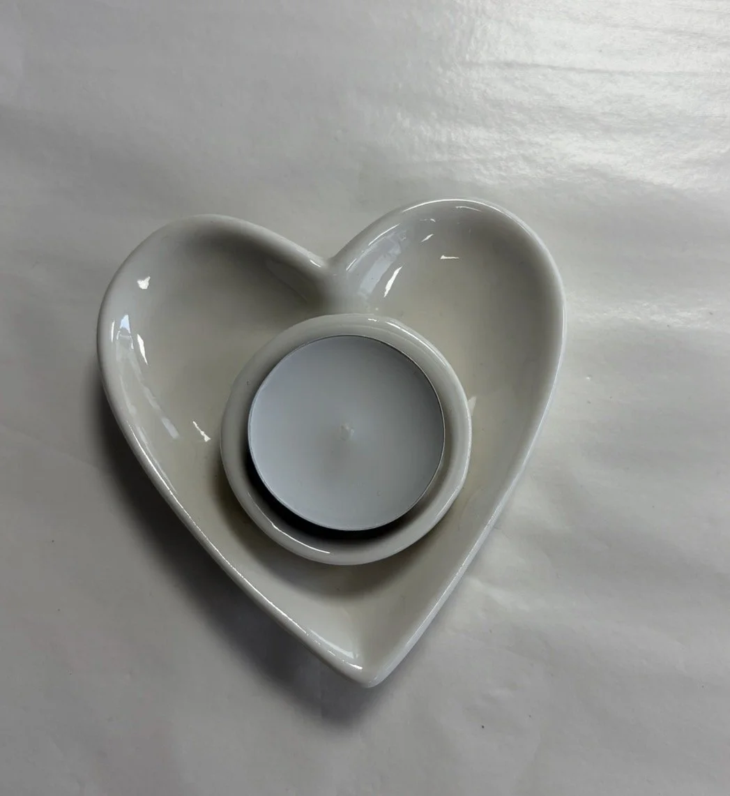 White ceramic heart tea light holder