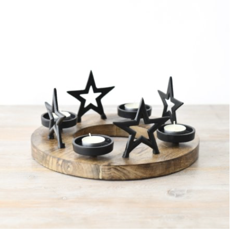 Wooden Round Ornament with Tea Light Holder