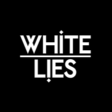 Black background with white text saying 'WHITE LIES'