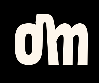 Bold white lowercase letters 'dm' on a black background.