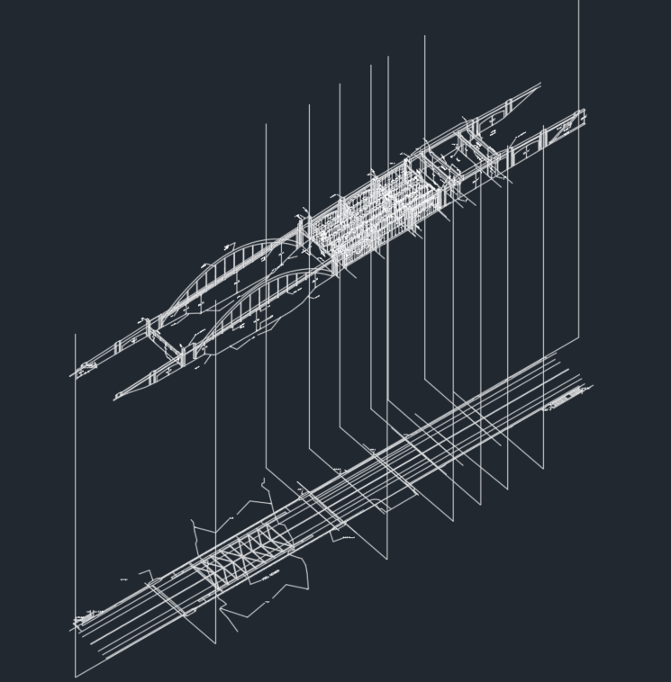 A detailed technical drawing of an airplane fuselage and wing structure in blueprint style.