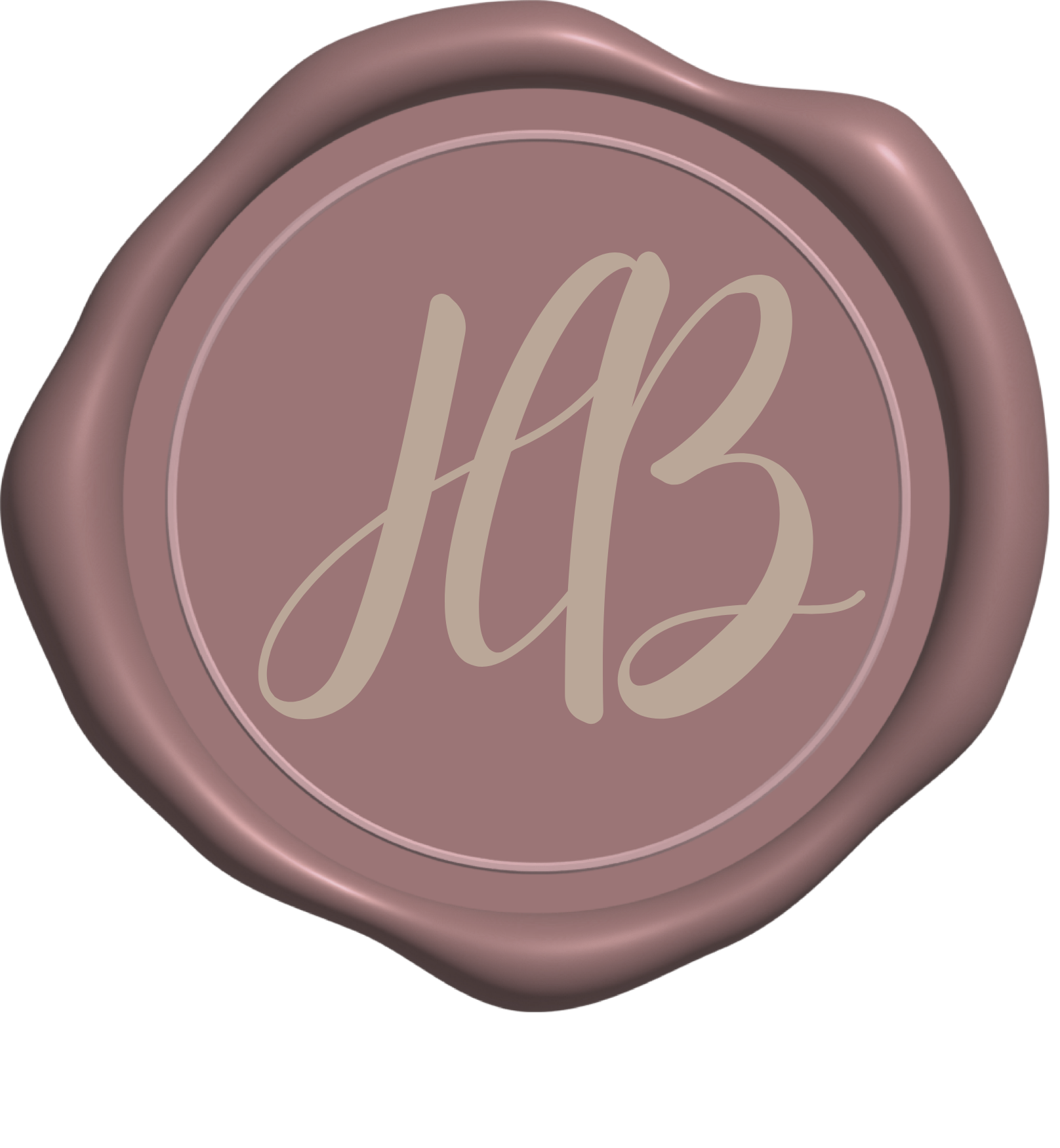 Close-up of a pink wax seal with the word 'love' written in cursive script.