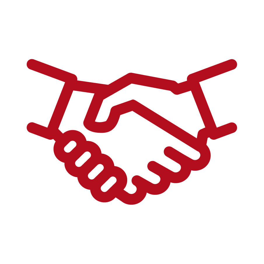 Illustration of a handshake with a rising trend line passing through it, symbolizing agreement and growth.
