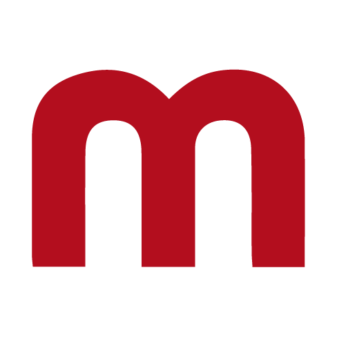 A red lowercase letter 'm' on a black background.