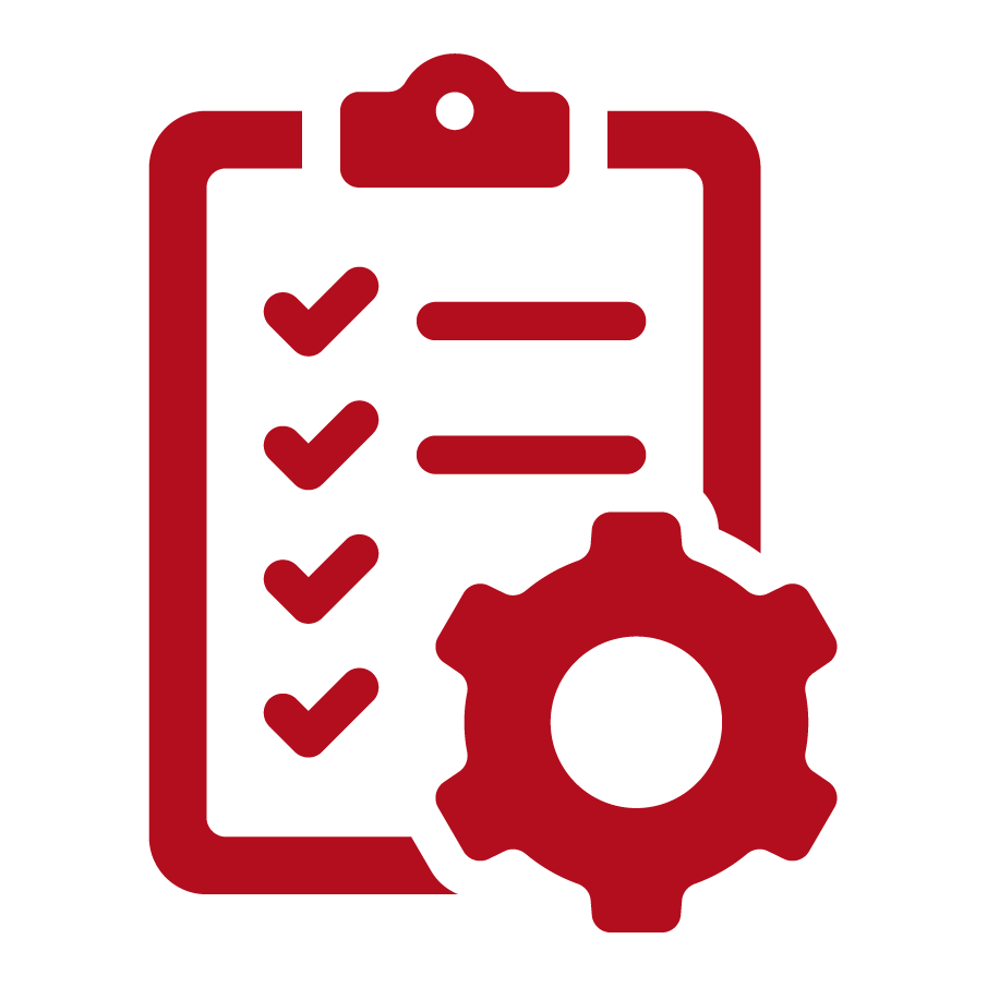 Icon of a clipboard with checkmarks and a gear, representing task management and settings.