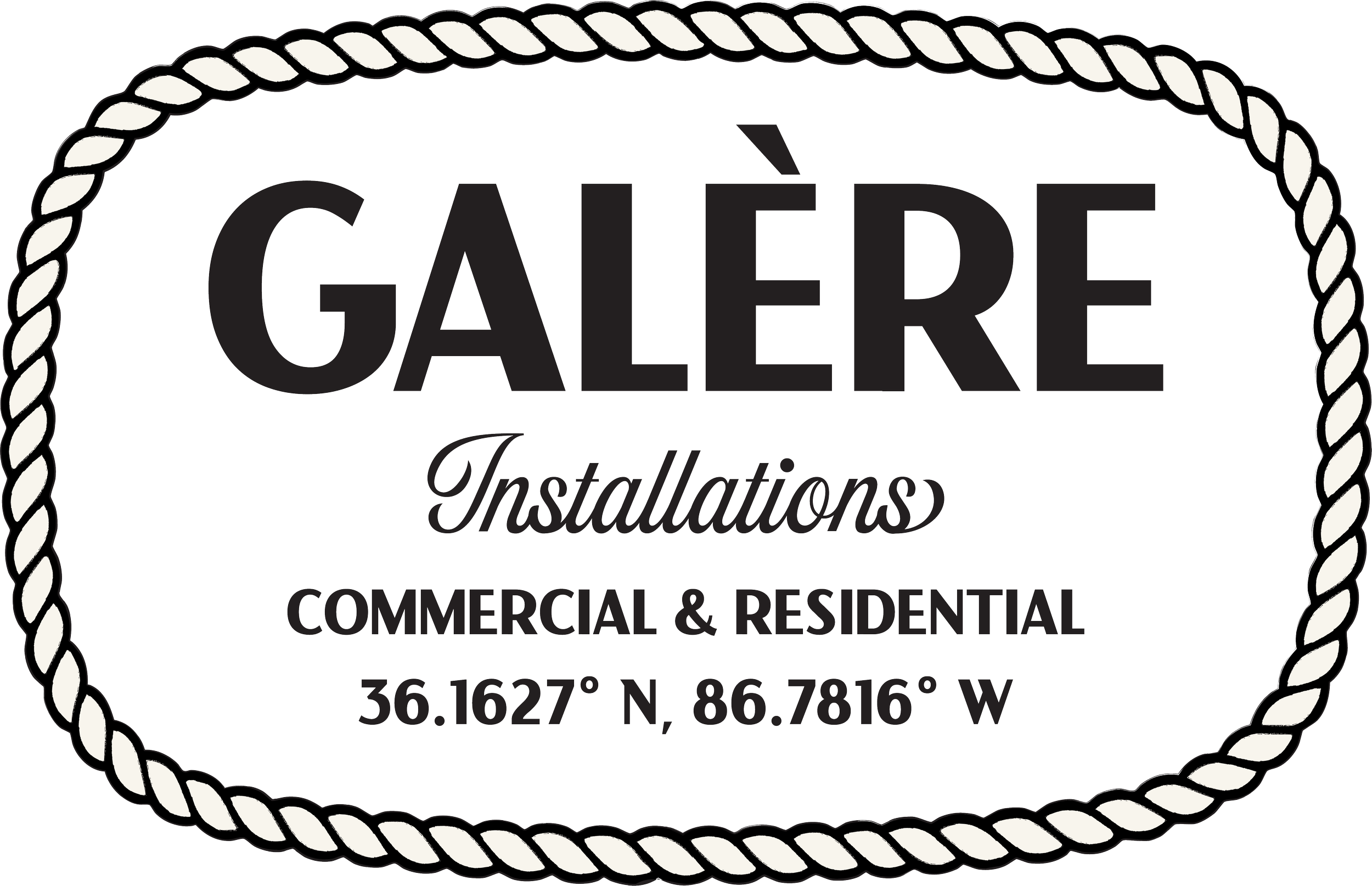 Rectangle with Galére Installations logo badge with commercial and residential tagline below