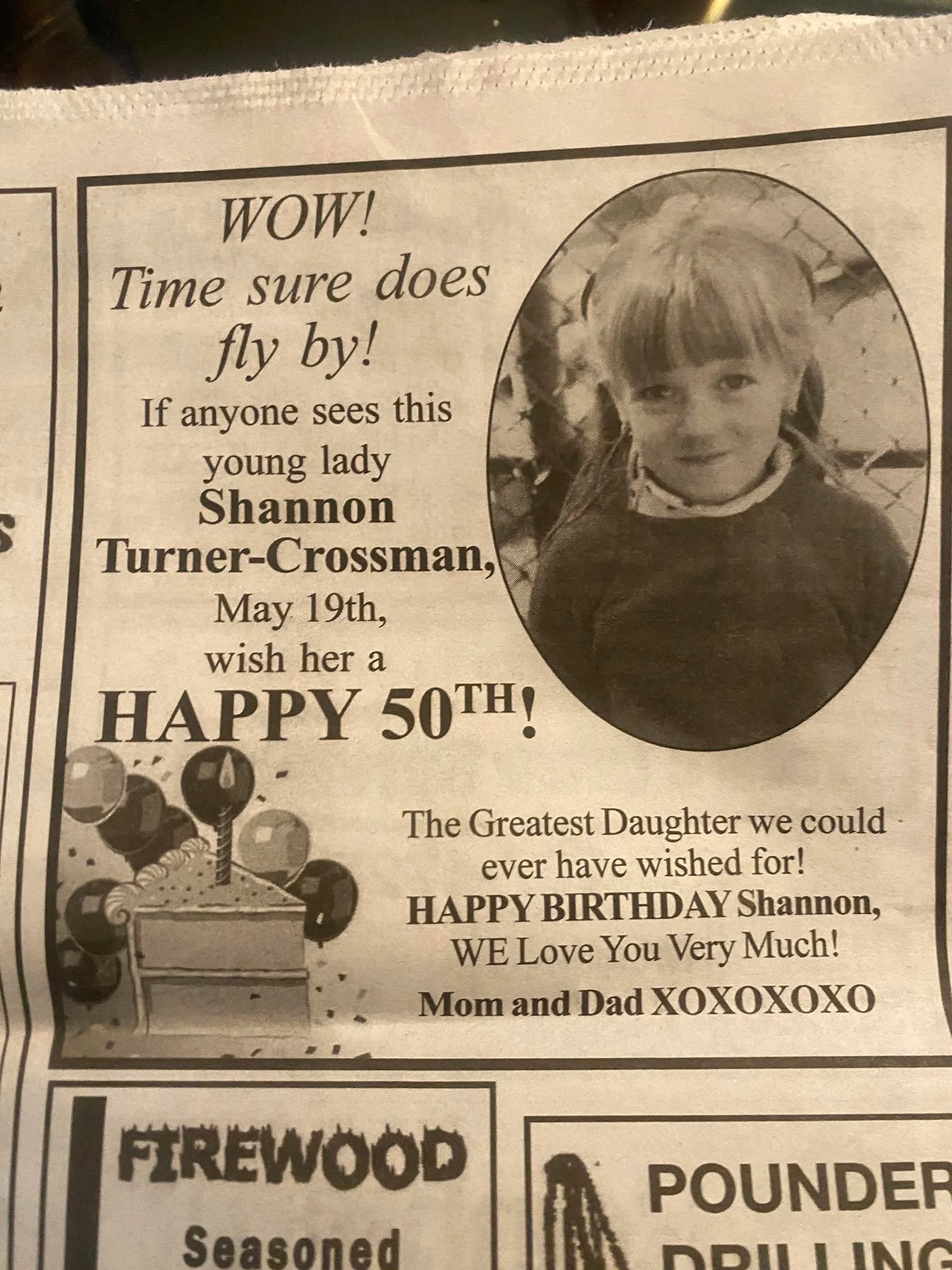 🤣 I love small town newspapers 🤣 wow she looks great for 50!!!! 🤣