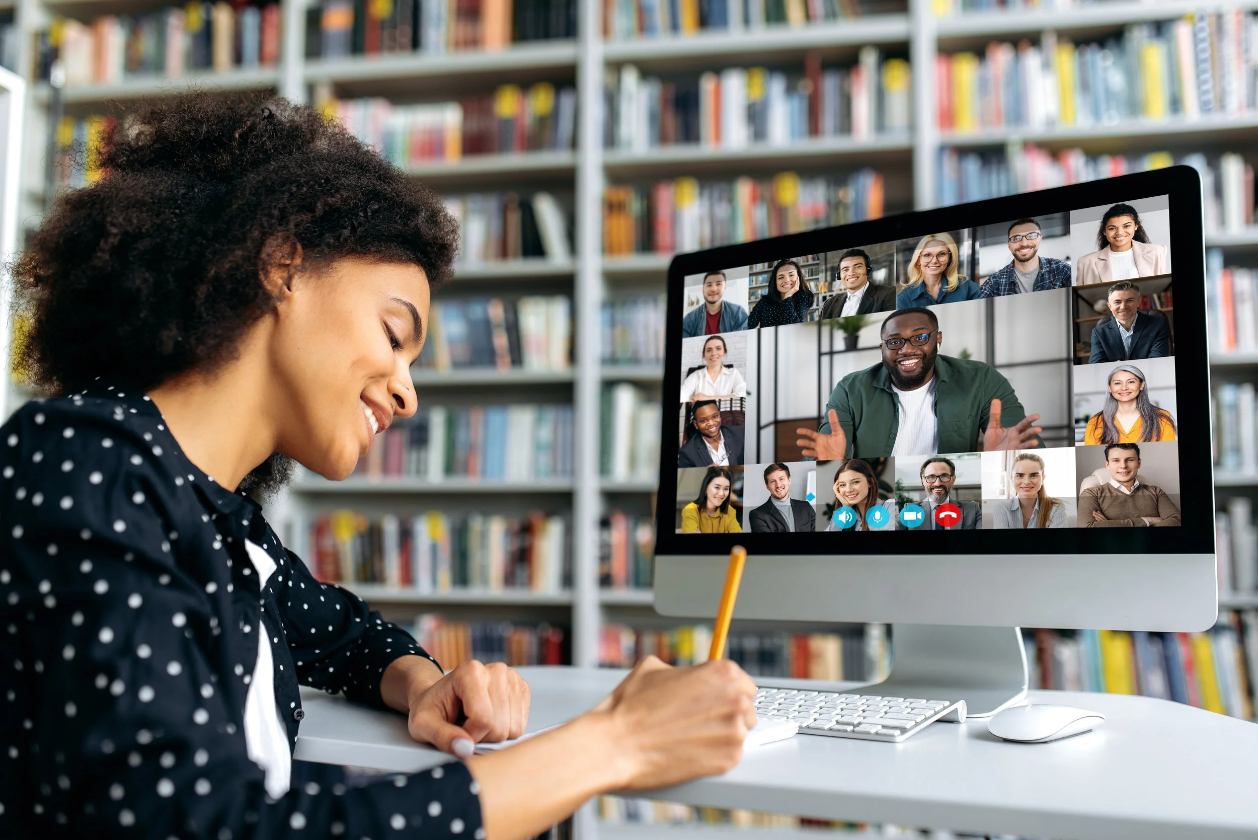 Young ELA teacher attending online learning session