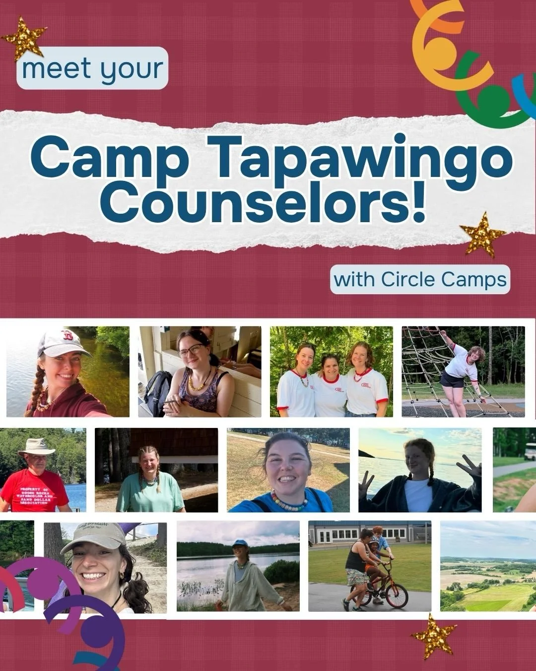 Maine. August. This team. We can&rsquo;t wait! 🌲💚

We are so excited to introduce the counselors heading to Circle at Tapawingo later this month&mdash; and even more excited for our campers to meet them in person.

Swipe to get to know the friendly