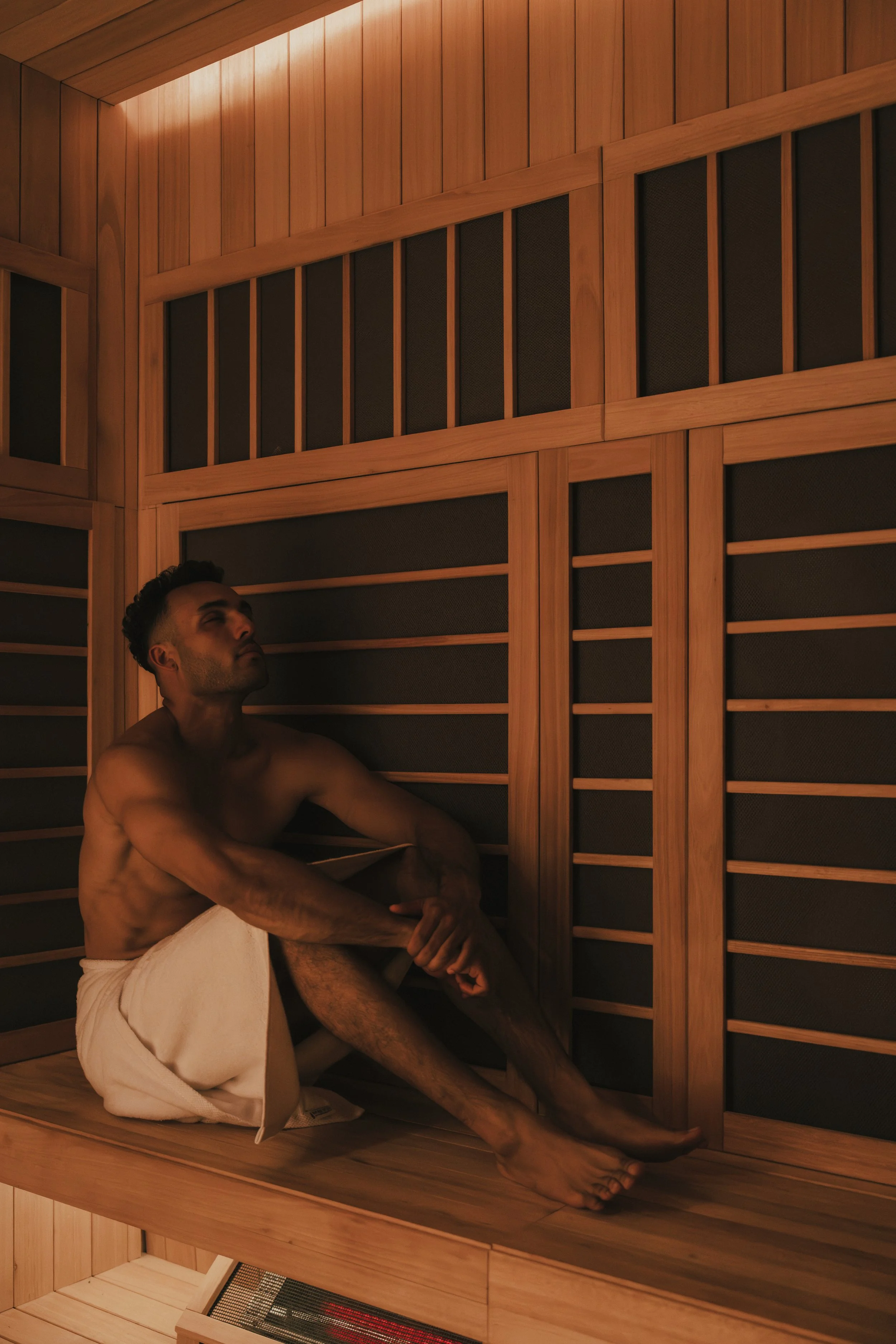 Man Relaxing in Sauna