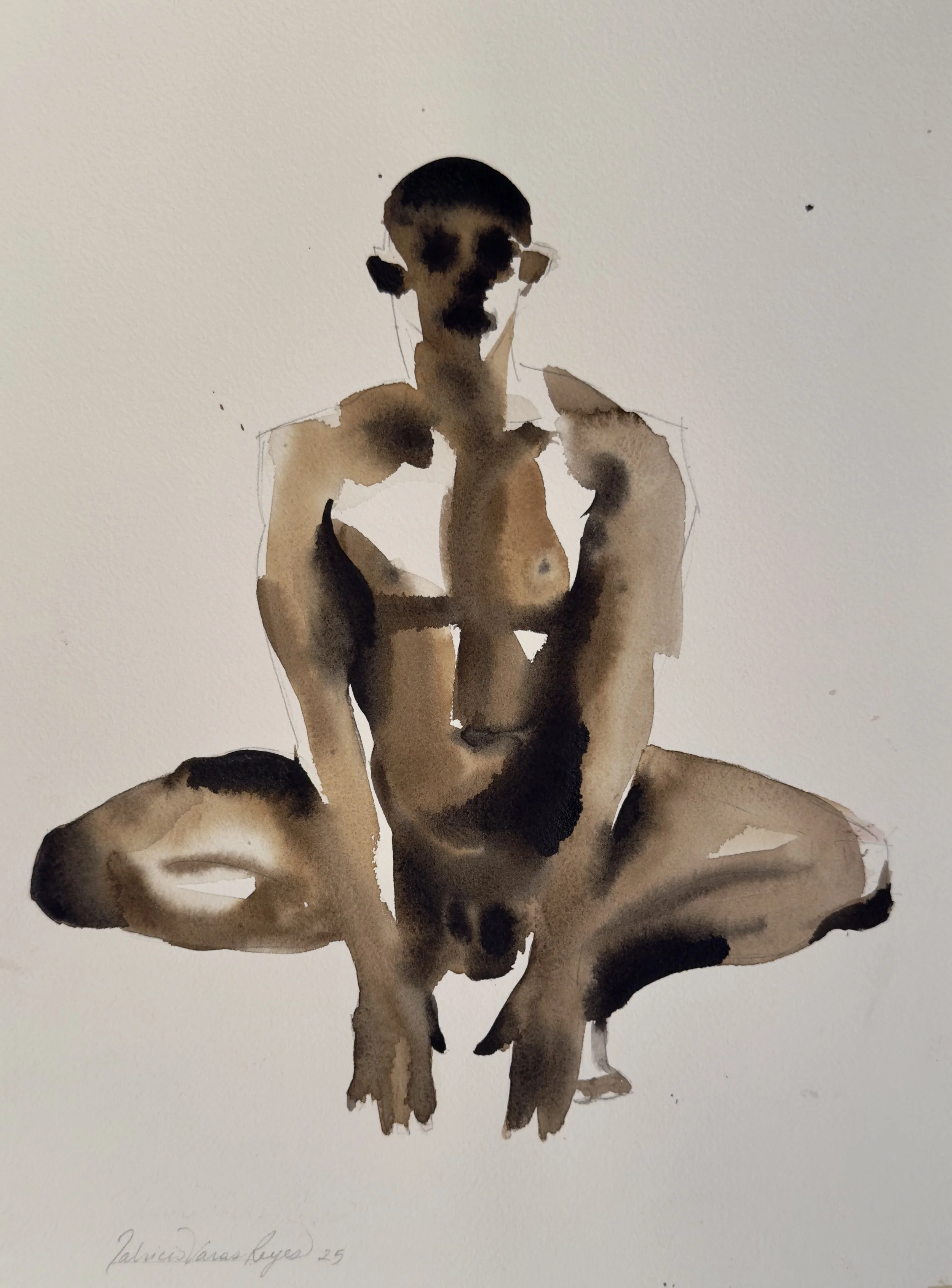 Squat-2, 2025. Watercolor on 100% cotton cold pressed paper / 11 x 17 inches