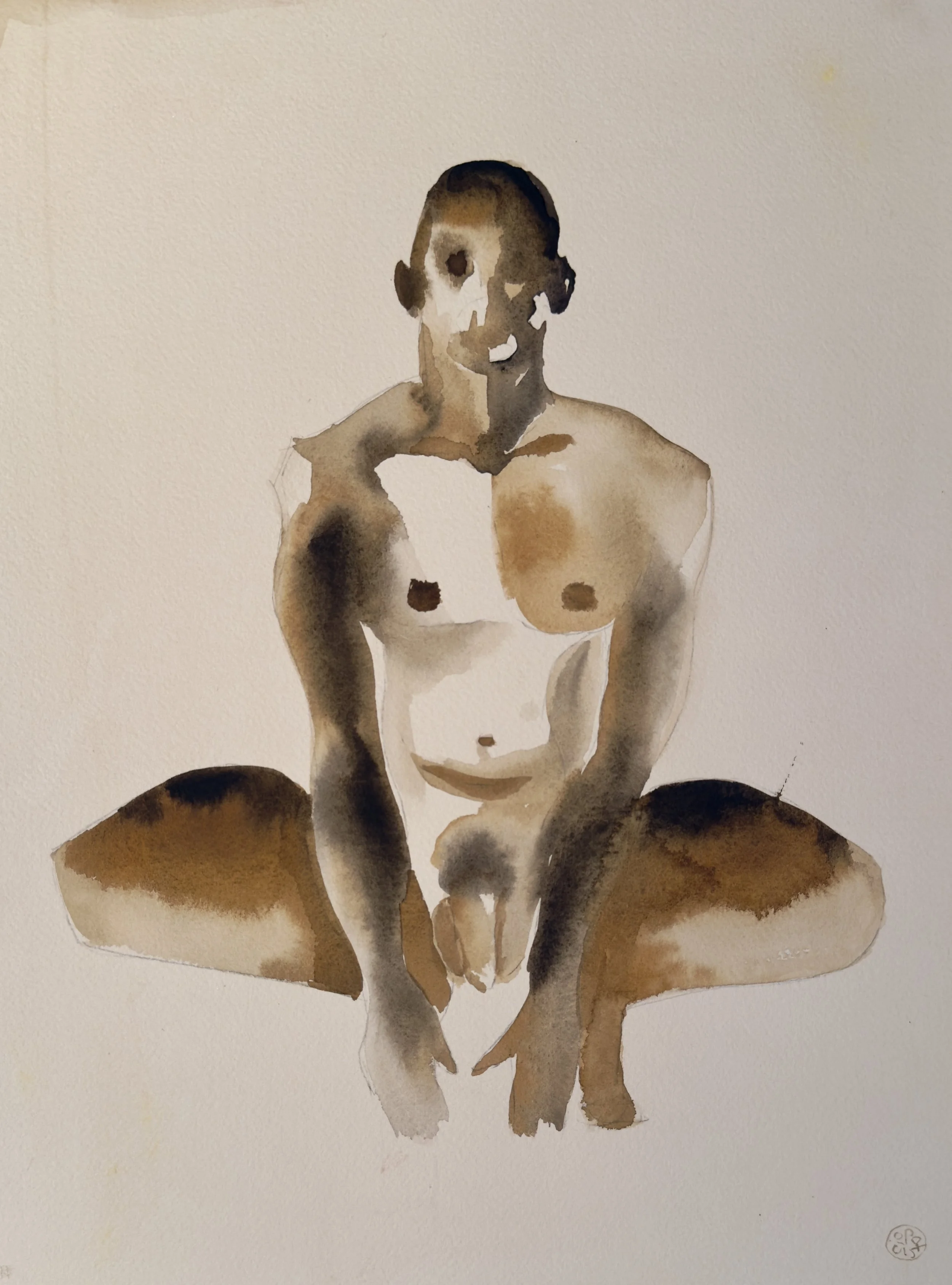 Squat-1, 2025. Watercolor on 100% organic cotton cold pressed paper / 11 x 17 inches
