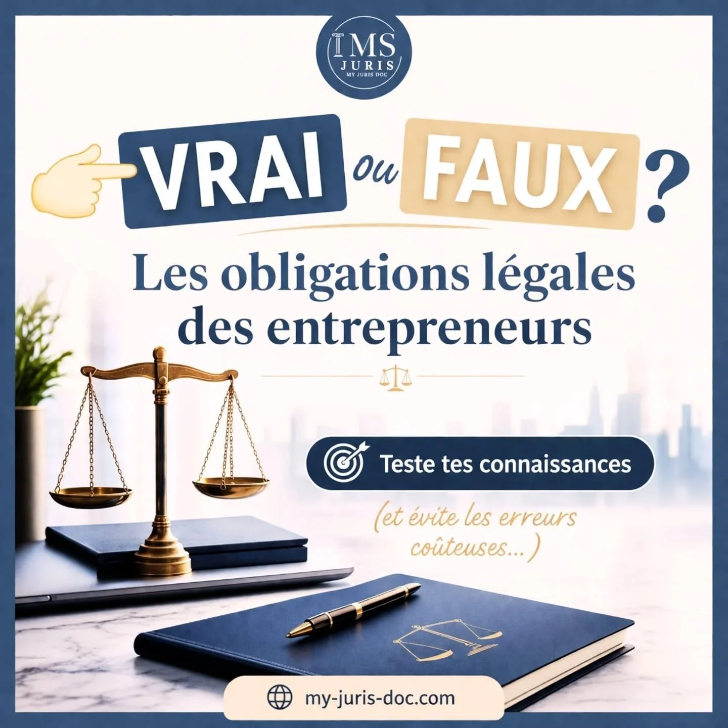 Vrai ou Faux : es-tu vraiment en r&egrave;gle juridiquement ?

Entre id&eacute;es re&ccedil;ues et obligations l&eacute;gales, beaucoup d&rsquo;entrepreneurs prennent des risques sans le savoir&hellip; 

👉 Teste tes connaissances avec ce carrousel
?