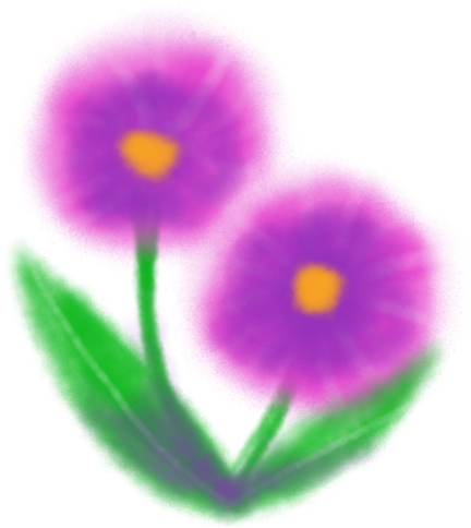 Pink and purple flowers with green leaves.