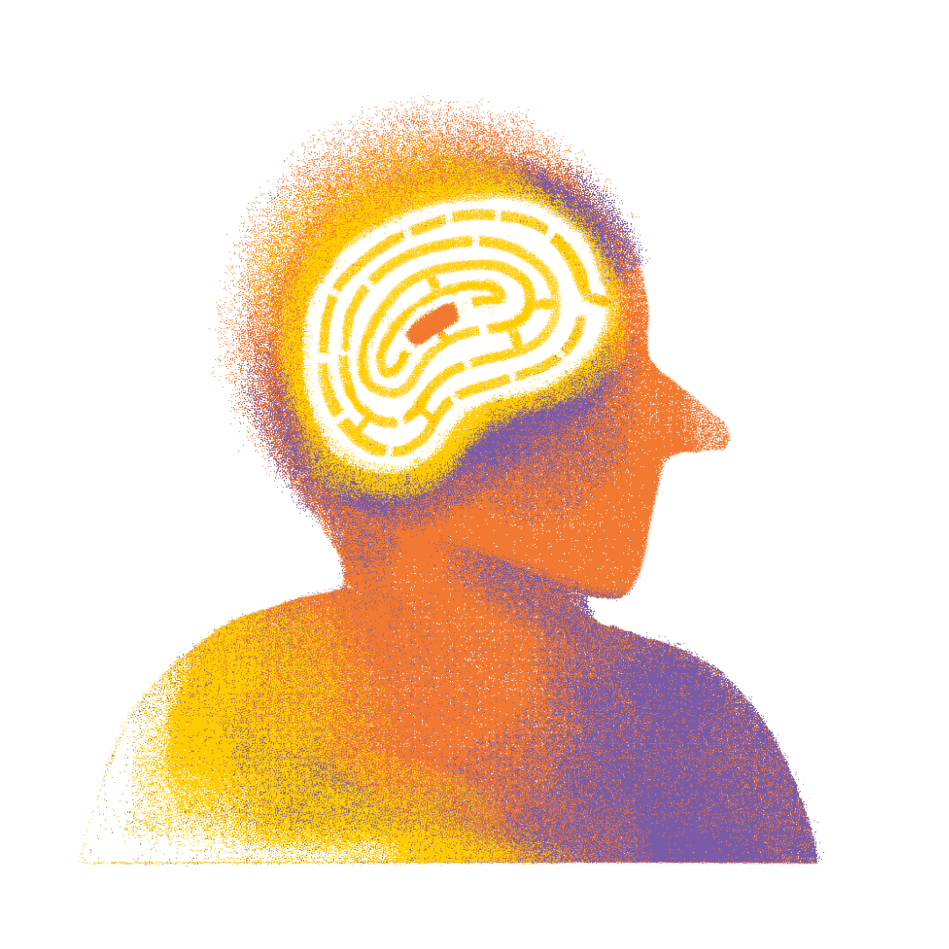 Side profile of a human figure with a neon-lit maze of a brain overlay on the head, symbolizing thought or intelligence.