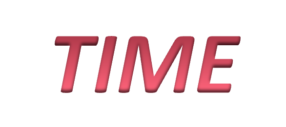 The word 'TIME' in bold, pink, three-dimensional letters with horizontal lines extending from the right side.