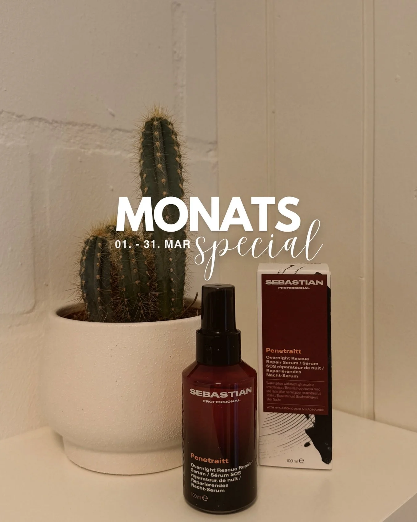 ✨ Monatsspecial im M&auml;rz! ✨

Im ganzen M&auml;rz erh&auml;ltst du 15% Rabatt auf das Penetraitt Overnight Serum von Sebastian Professional 🤍

Nach Aktion: CHF 27.35
(statt CHF 32.15)

💧 Tiefenwirksame Reparatur &uuml;ber Nacht
💧 Revitalisiert 