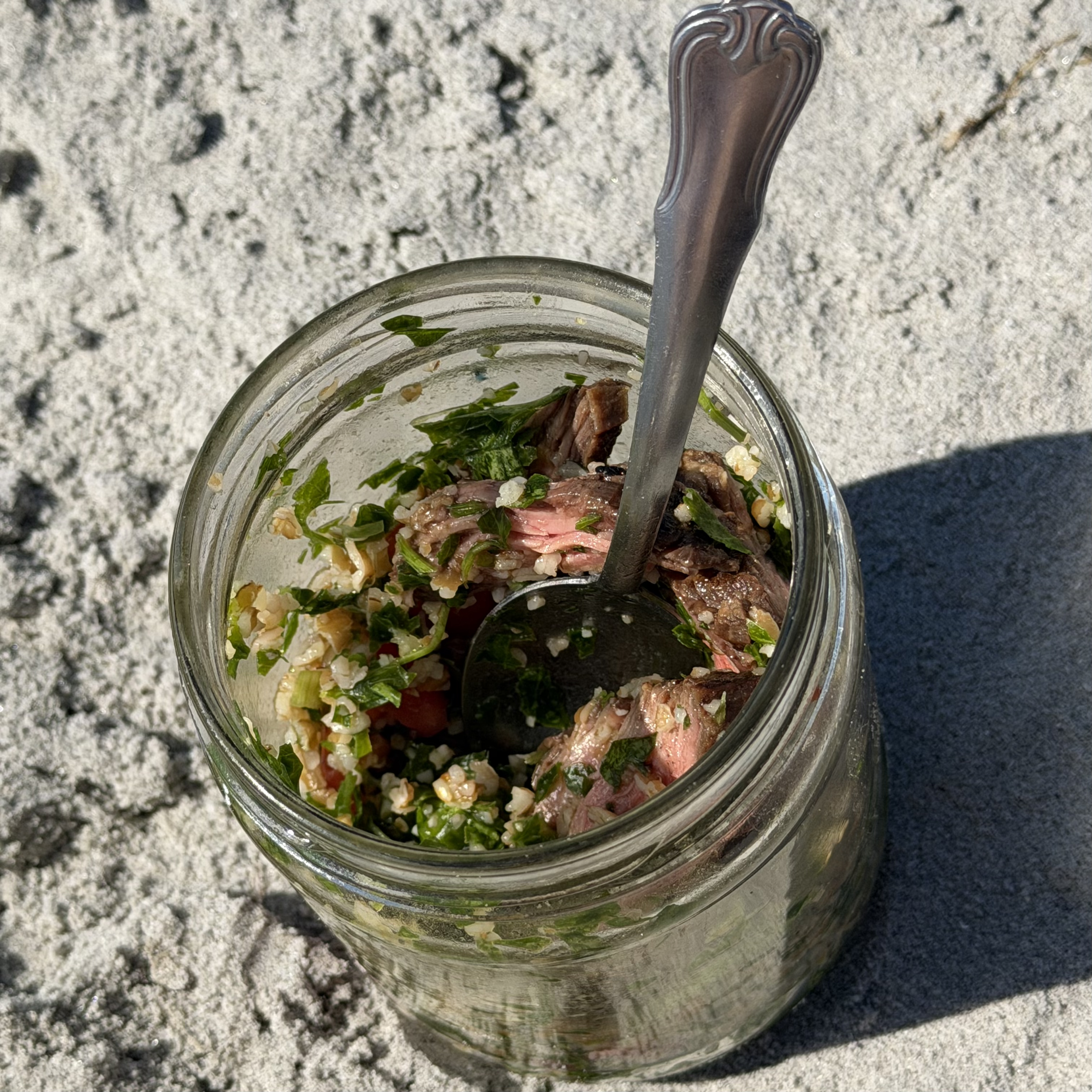 Steak and tabbouleh @ the beach.