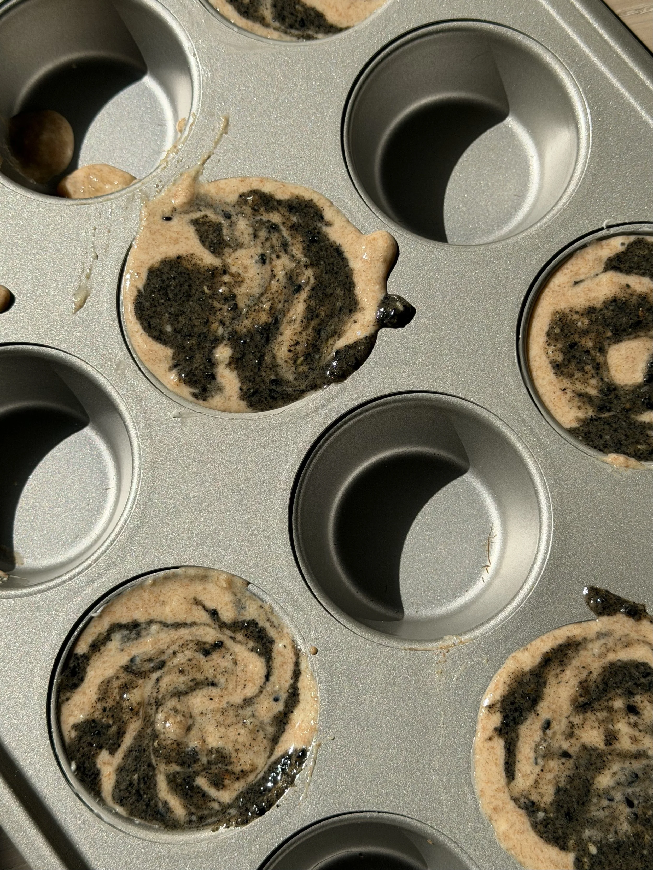 Tahini swirl banana muffins.