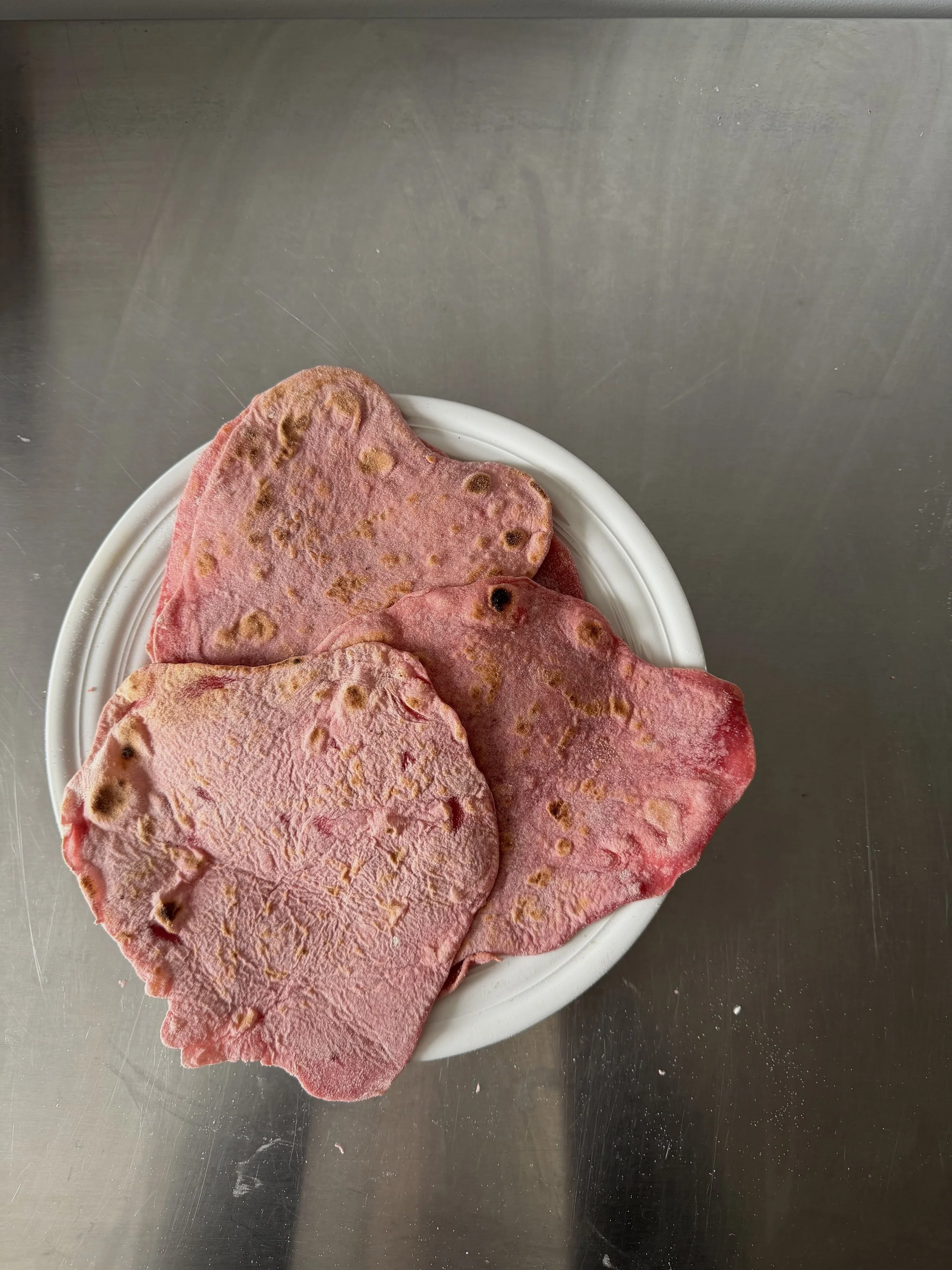 Sourdough tortilla in pink.