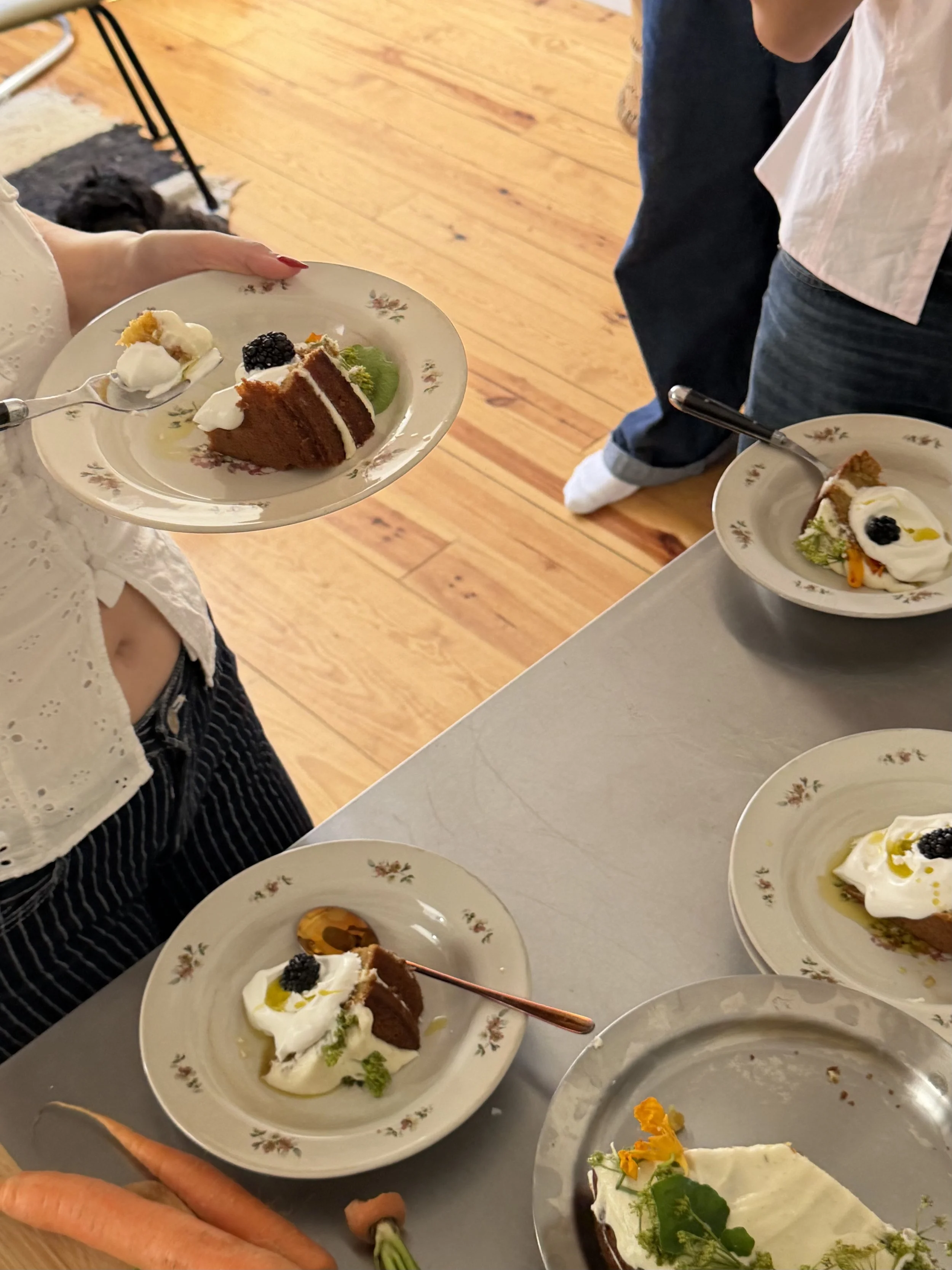 people eating carrot olive oil cake