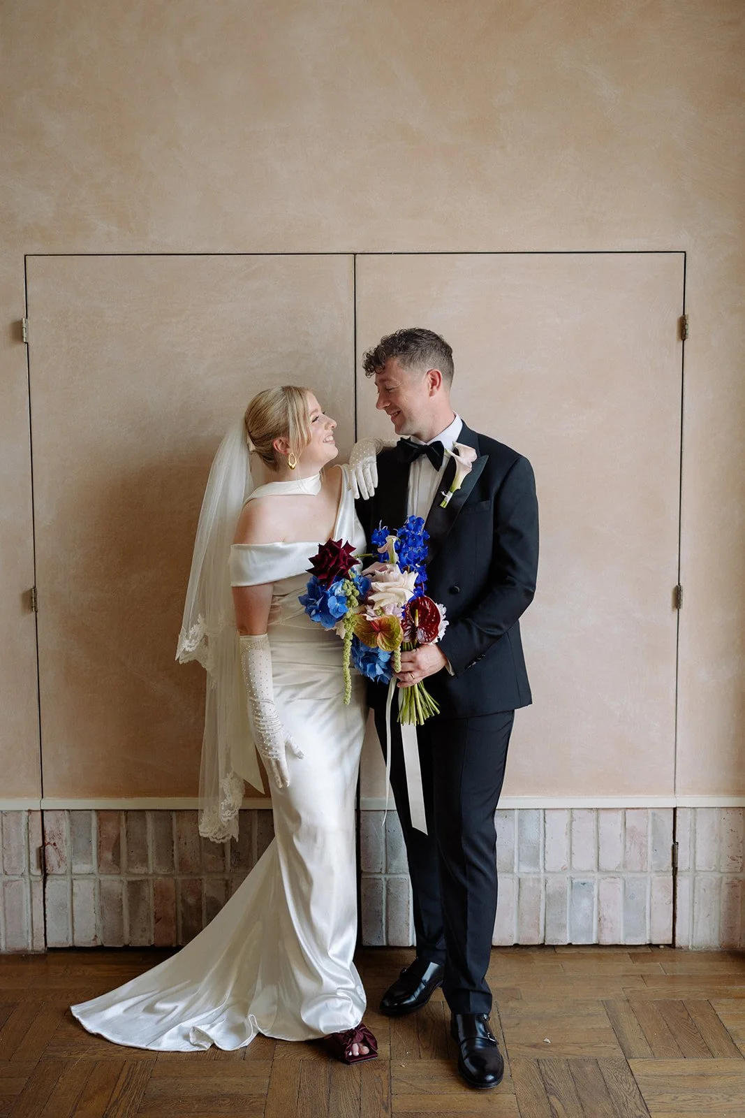 Modern wedding flowers at LIMEKILN Sussex Kiln Bar