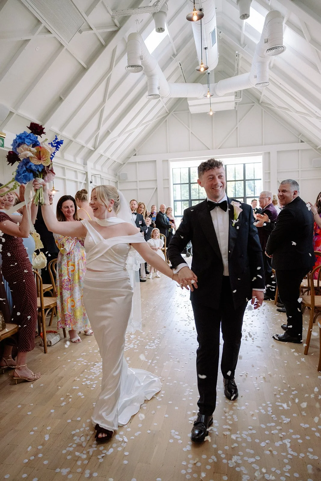 Modern bridal bouquet in Alder Room at LIMEKILN Sussex