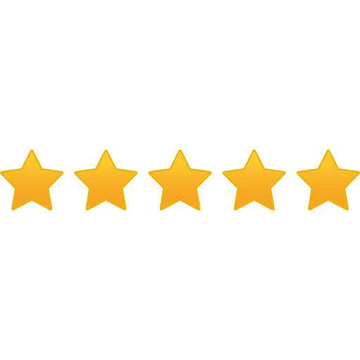 Five gold stars in a row on a black background.