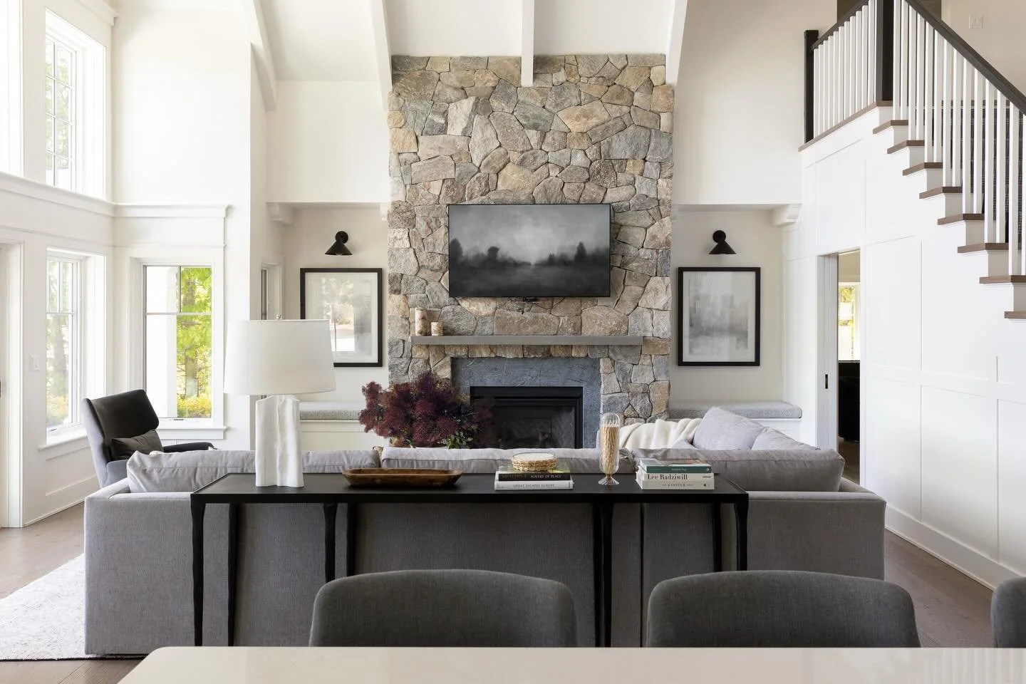 dream fireplace overlooking the lake