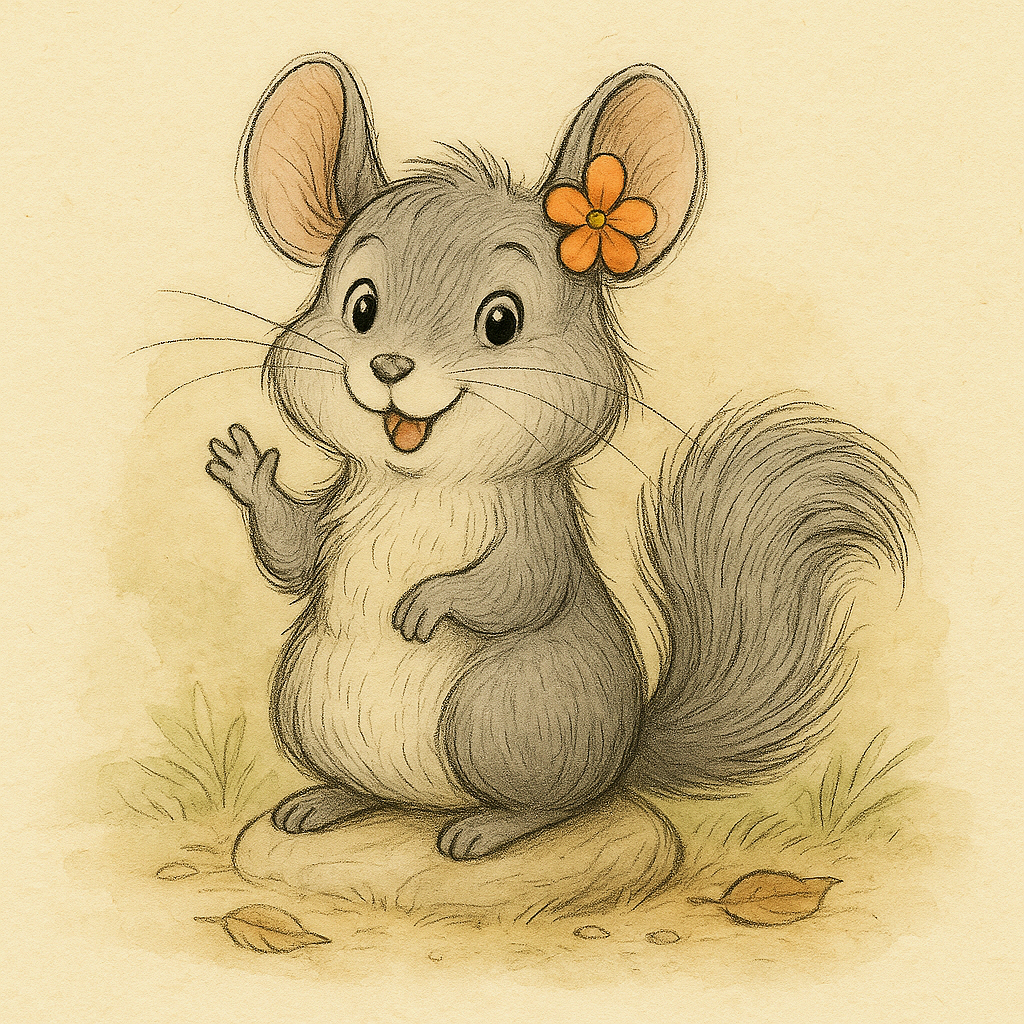 Chiku the Chinchilla
Quick, giggly chatterbox with a flower behind one ear.