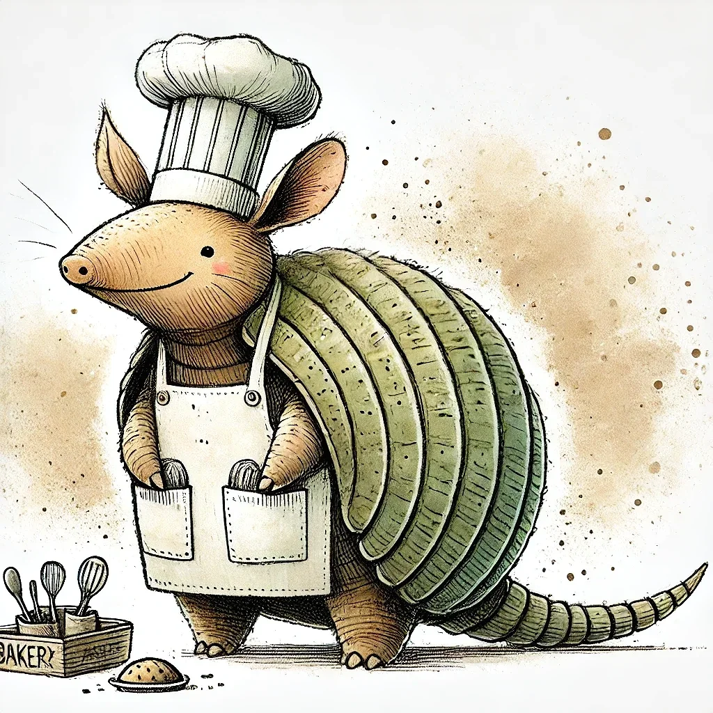 Tio the Armadillo
Jolly baker, with flour on his snout and love in his heart.