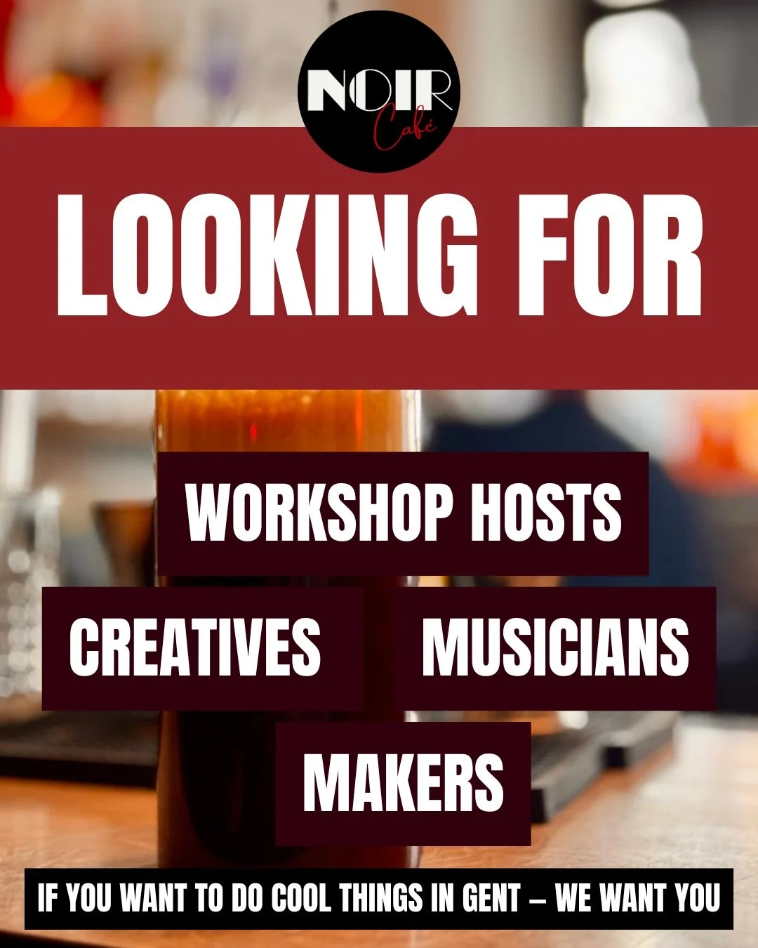 We&rsquo;re looking for creatives who want to bring something fun to our caf&eacute;.

Musicians, makers, artists, workshop hosts, tiny concert lovers, food &amp; coffee nerds, designers, students with ideas, people who just love building community &