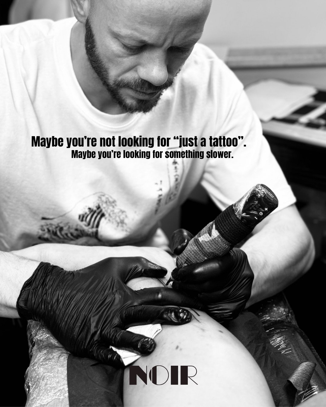 With Luis, getting tattooed isn&rsquo;t rushed.

It starts with a conversation. An idea. A feeling.

He takes the time to let it grow &mdash; to look at your skin, your movement, your story.

Some pieces need space. Some lines need quiet.
No pressure