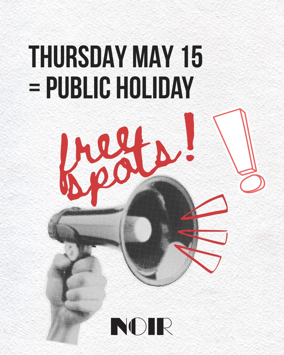 Thursday May 15 is a public holiday &mdash; no alarm, no boss, no excuses. 

Three of our artists are available for walk-ins and bookings, the caf&eacute; is open from 12 to 7pm, and the terrace is ready.

Send us your idea and we&rsquo;ll secure you