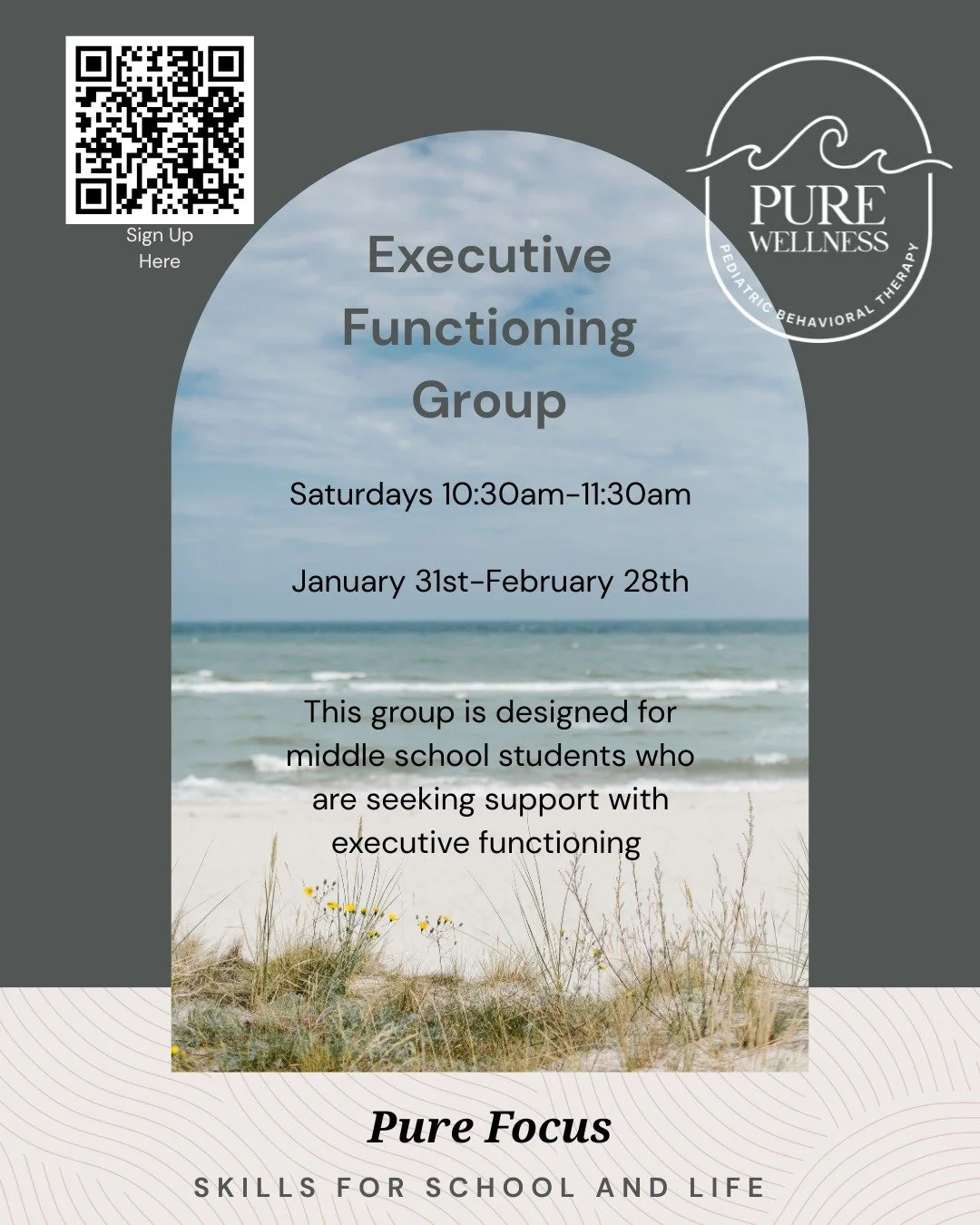 ✨ Now Enrolling: Pure Focus ✨
Skills for School &amp; Life

Designed for middle school students, Pure Focus helps build essential executive functioning skills&mdash;like organization, planning, focus, and self-management&mdash;in a supportive, wellne