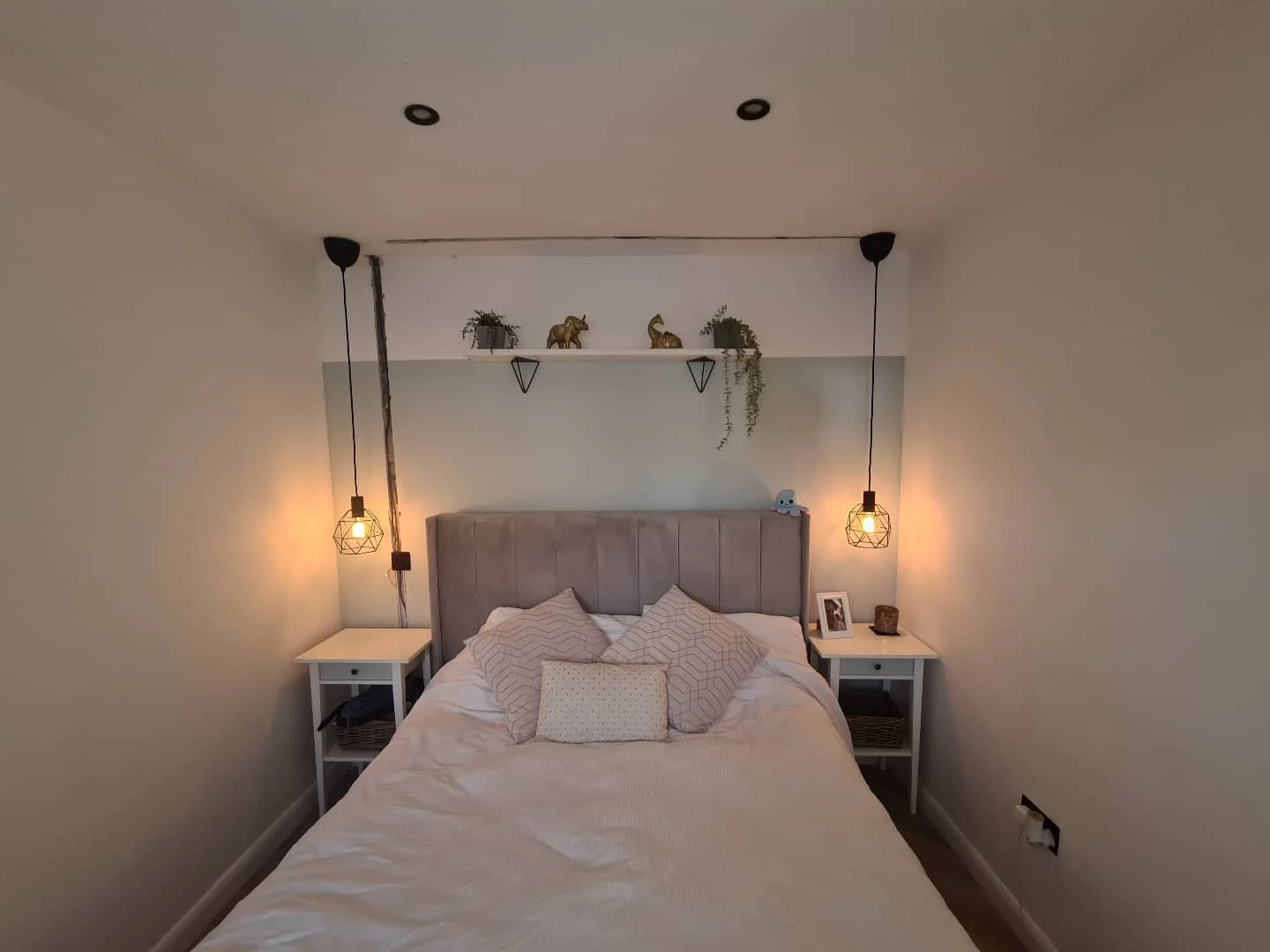 Lights installed either side of bed in Rayleigh #sparky #interiordesign #led #fancylights #hanginglights #electric #electrician #homeimprovements #ikealights