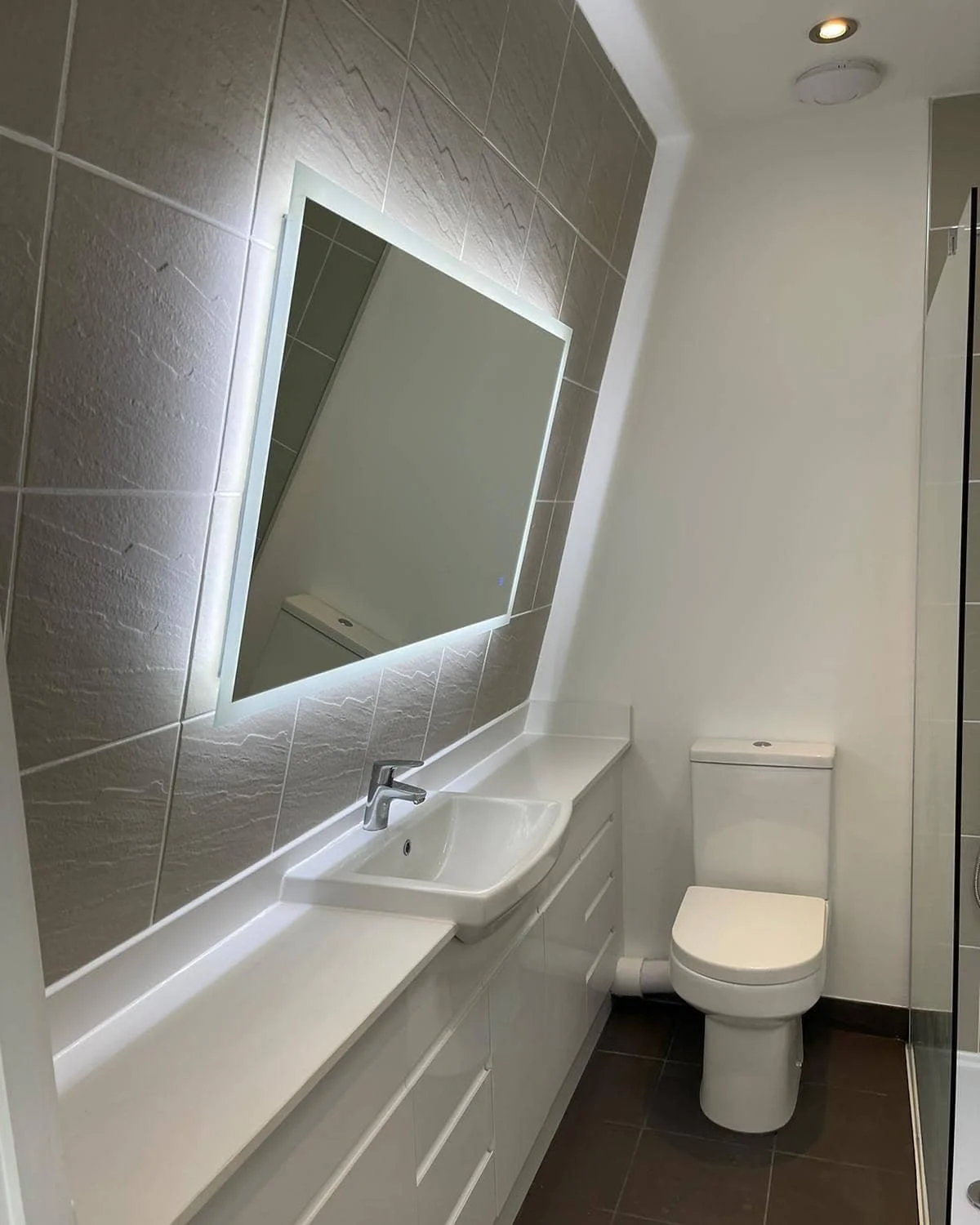 Heated&amp;LED mirror installed in North London. #electrician #sparky #mirror #led #heated #newbuild #bathroomdesign