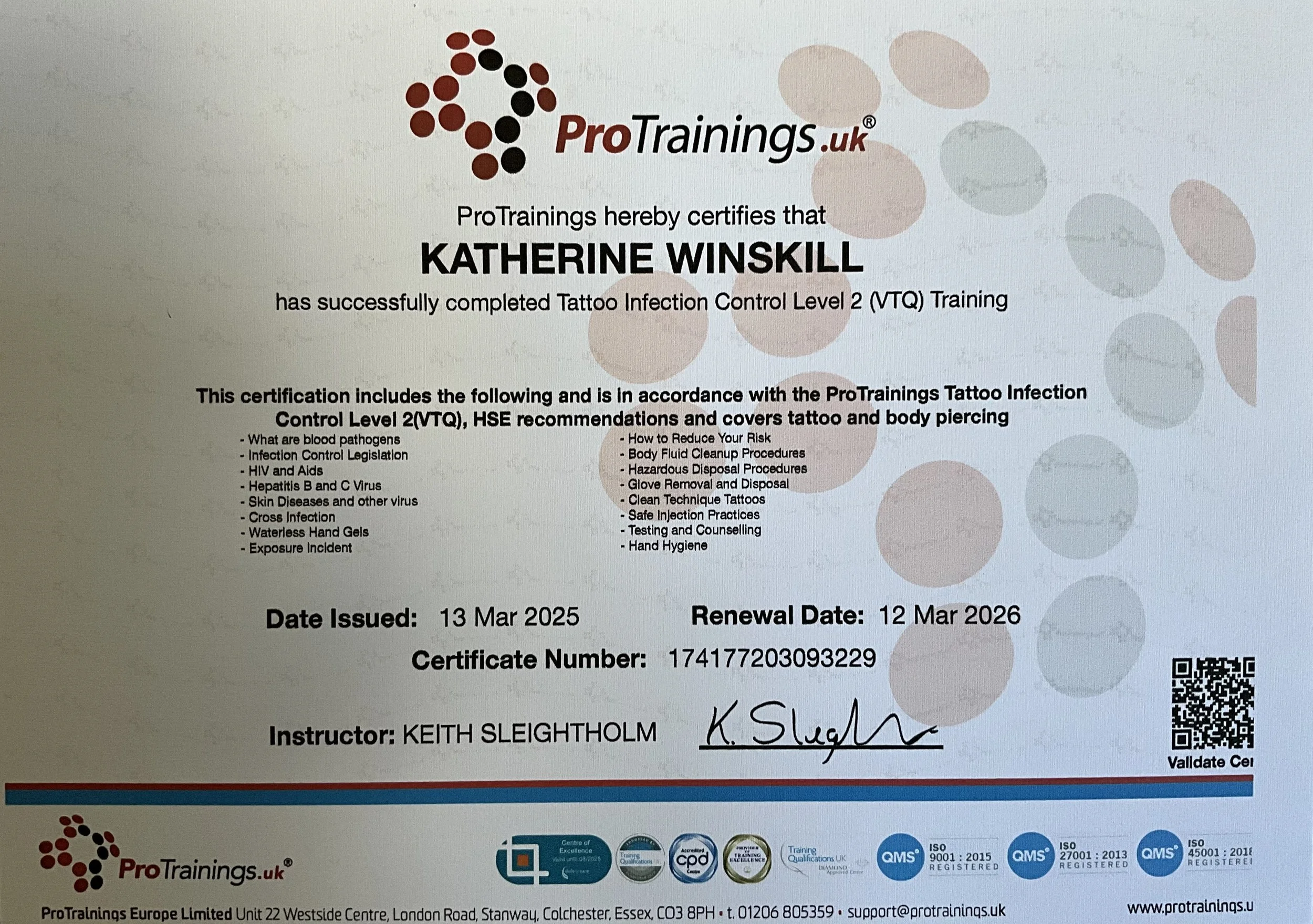 Blood hygiene certificate