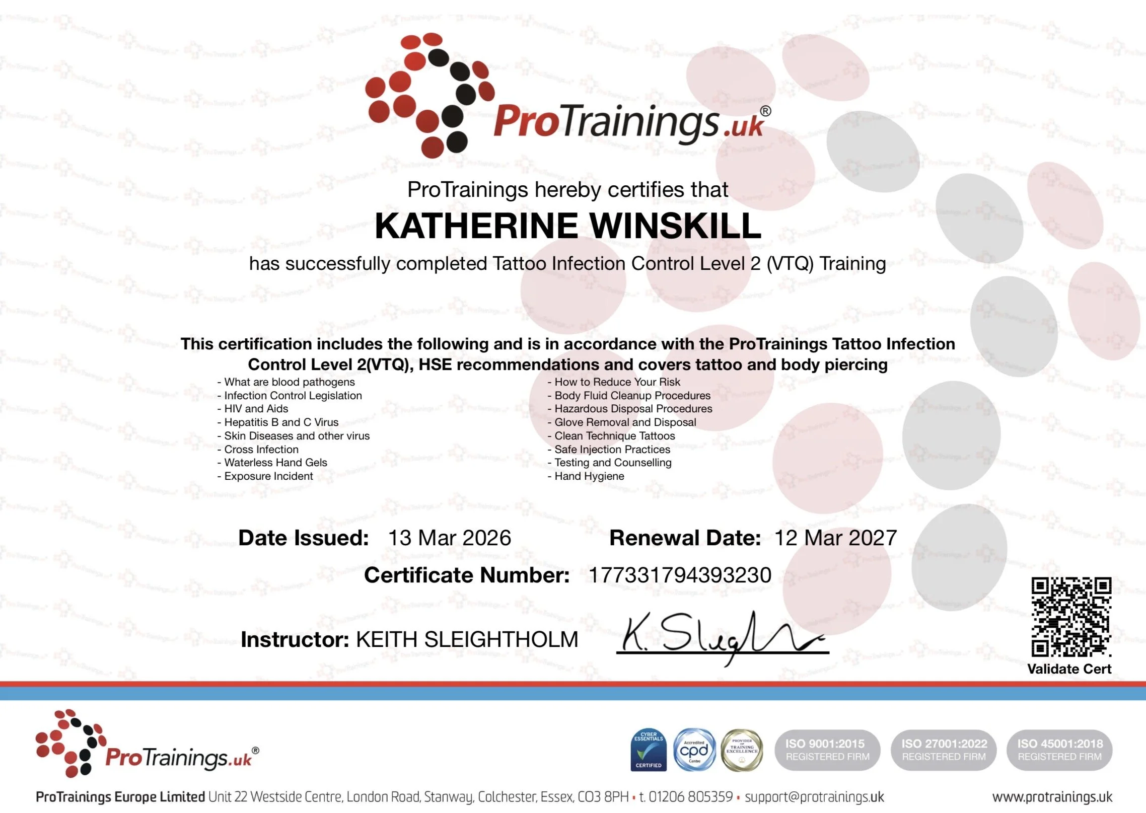 Tattoo Infection Control Certificate
