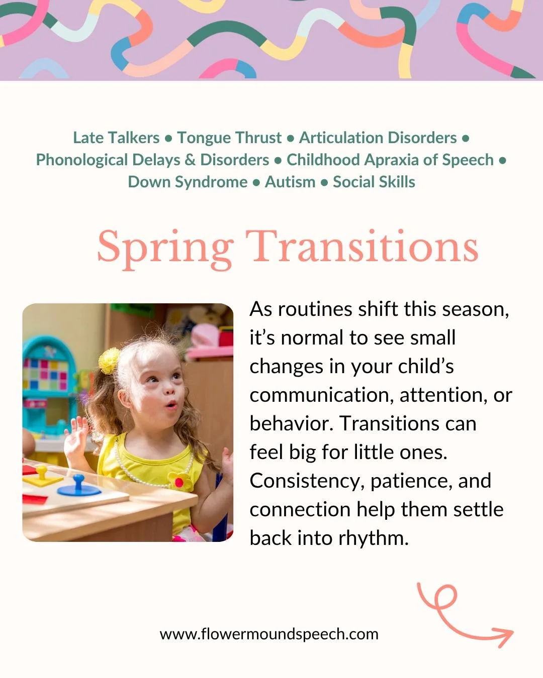 Spring transitions can feel big for little ones 🌿

As routines shift this season, it&rsquo;s completely normal to see small changes in your child&rsquo;s communication, attention, or behavior.

These moments don&rsquo;t mean progress is lost &mdash;