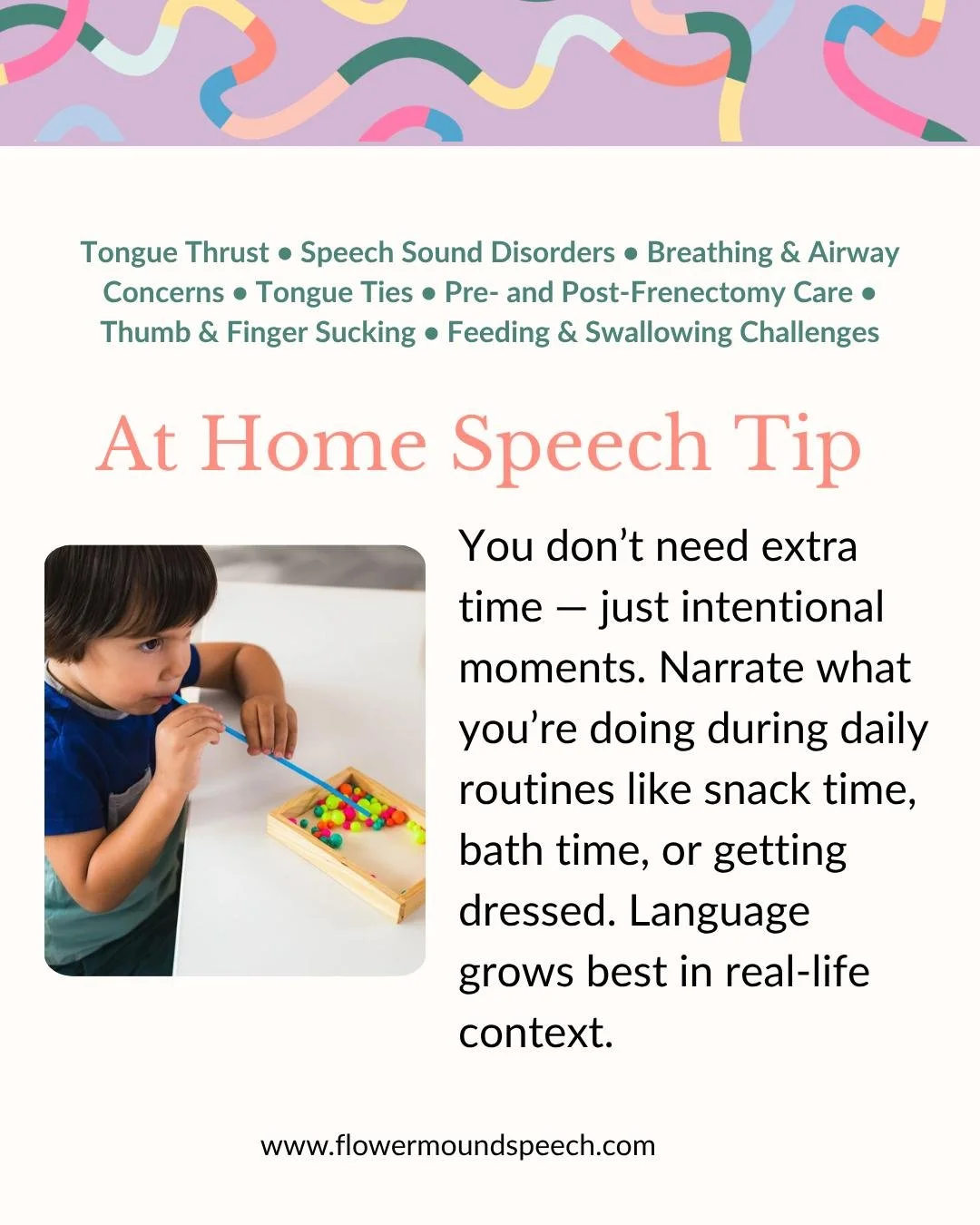 You don&rsquo;t need more time &mdash; just different moments 🤍

Speech support doesn&rsquo;t have to be complicated or time-consuming.

Narrate what you&rsquo;re doing during everyday routines like snack time, bath time, getting dressed, or car rid