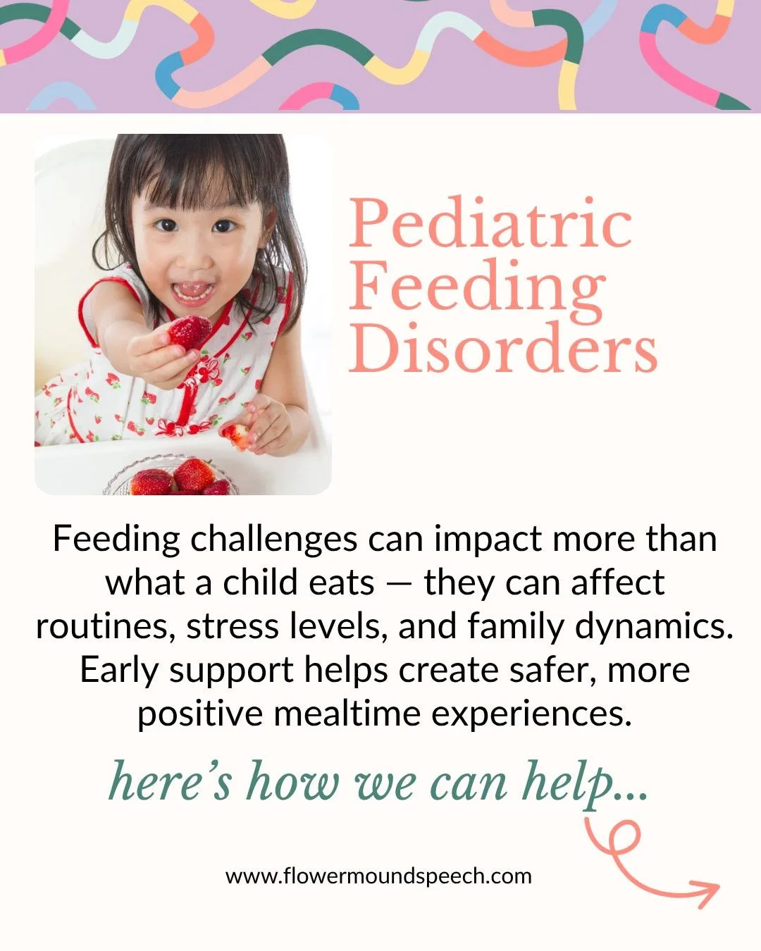 Feeding challenges can be more than just picky eating 🤍

For some children, eating can feel overwhelming &mdash; whether it&rsquo;s textures, chewing, swallowing, or anxiety around meals.

Pediatric feeding disorders can impact not only what a child